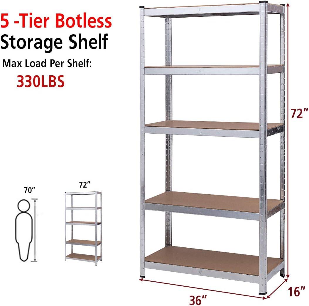 image:imageGiantex 2 Pieces Shelving Rack Storage Shelf Steel Garage Utility Rack 5Shelf Adjustable Shelves Heavy Duty Display Stand for Books Kitchenware Tools BoltFree Assembly 36x 16x 72 SilverSilver