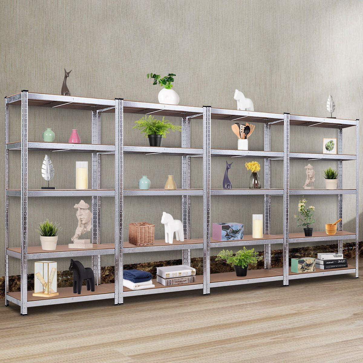 image:imageGiantex 2 Pieces Shelving Rack Storage Shelf Steel Garage Utility Rack 5Shelf Adjustable Shelves Heavy Duty Display Stand for Books Kitchenware Tools BoltFree Assembly 36x 16x 72 SilverSilver