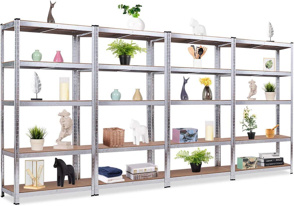 image:imageGiantex 2 Pieces Shelving Rack Storage Shelf Steel Garage Utility Rack 5Shelf Adjustable Shelves Heavy Duty Display Stand for Books Kitchenware Tools BoltFree Assembly 36x 16x 72 SilverSilver