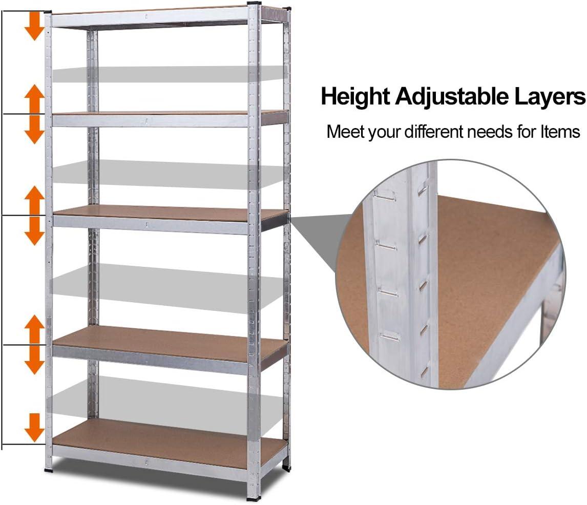 image:imageGiantex 2 Pieces Shelving Rack Storage Shelf Steel Garage Utility Rack 5Shelf Adjustable Shelves Heavy Duty Display Stand for Books Kitchenware Tools BoltFree Assembly 36x 16x 72 SilverSilver
