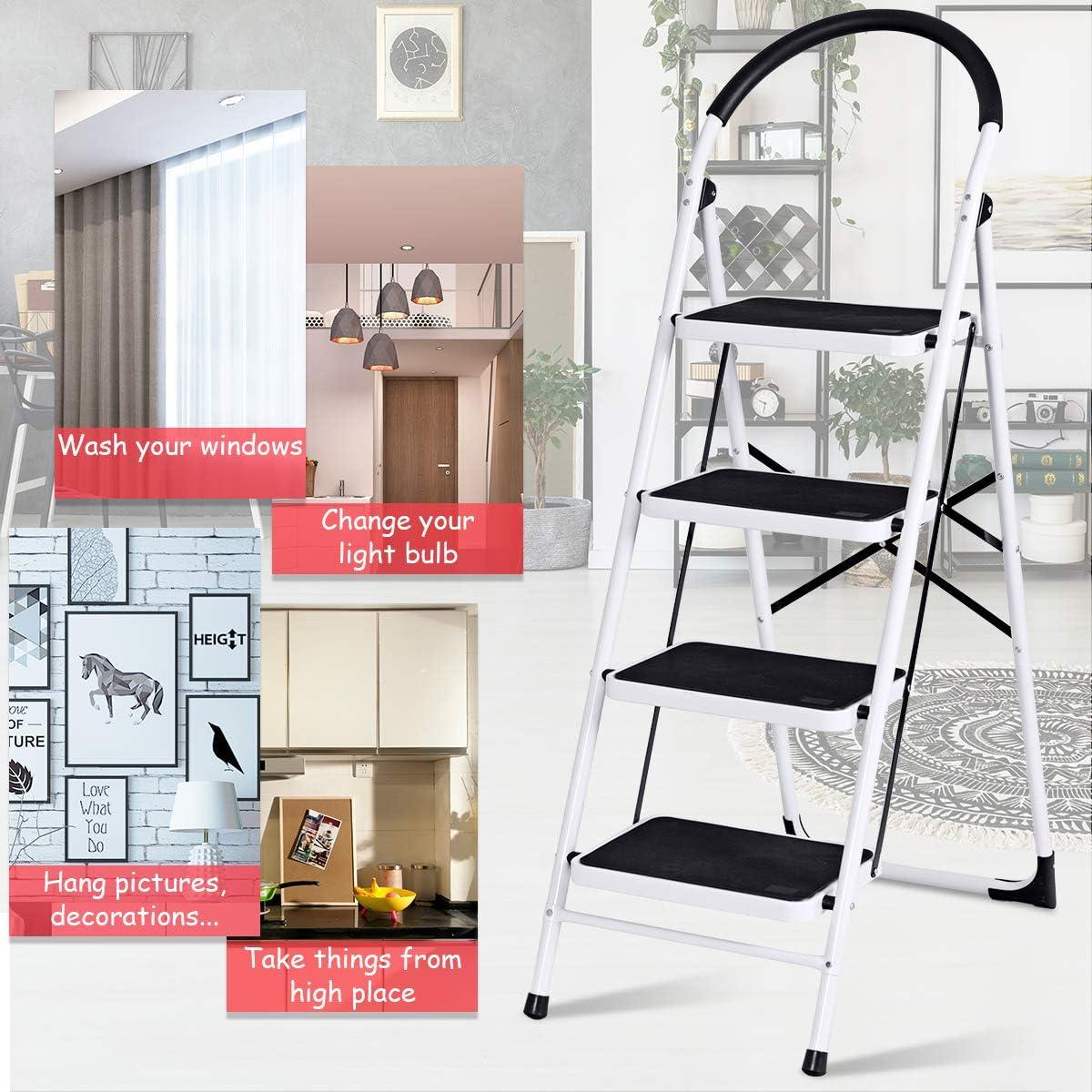 image:imageGiantex 2 Step Ladder Folding Step Stool Platform Home Kitchen Tool Multiuse Stepladder wSturdy Frame Rubber Hand Grip AntiSlip Pedal Lightweight Portable Ladder 330Lbs Capacity4 Step