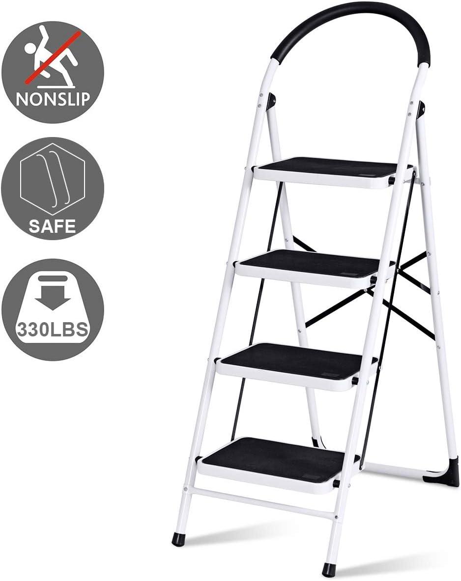image:imageGiantex 2 Step Ladder Folding Step Stool Platform Home Kitchen Tool Multiuse Stepladder wSturdy Frame Rubber Hand Grip AntiSlip Pedal Lightweight Portable Ladder 330Lbs Capacity4 Step