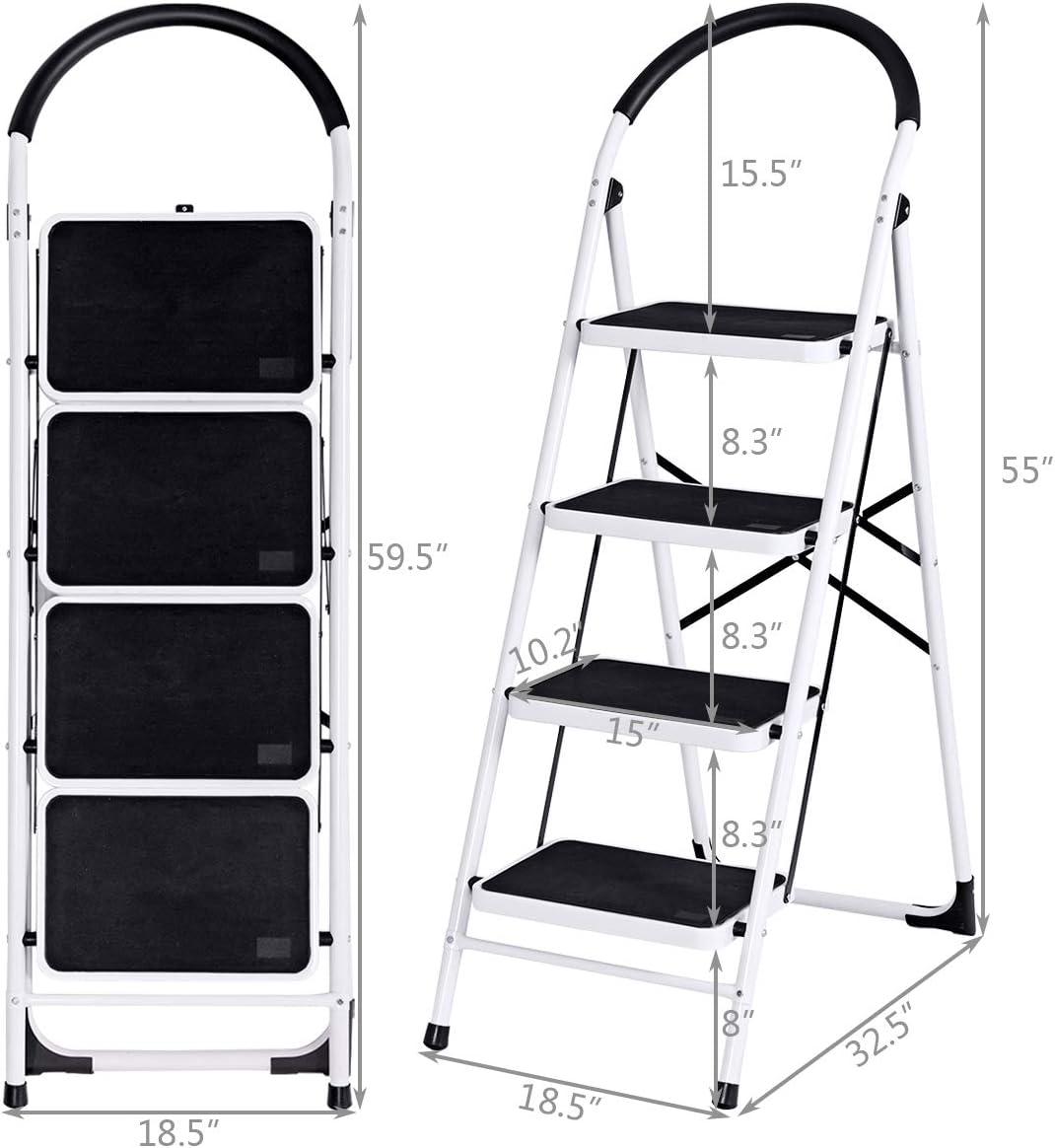 image:imageGiantex 2 Step Ladder Folding Step Stool Platform Home Kitchen Tool Multiuse Stepladder wSturdy Frame Rubber Hand Grip AntiSlip Pedal Lightweight Portable Ladder 330Lbs Capacity4 Step