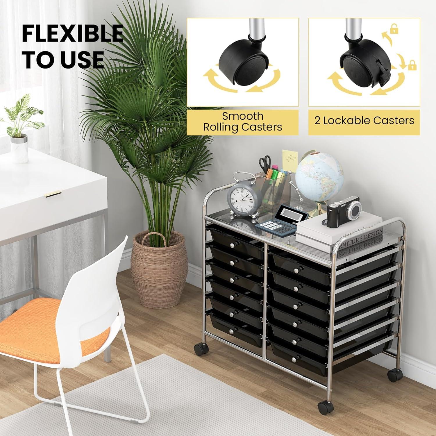 image:imageGiantex 20Drawer Storage Drawer Cart Rolling Organizer Cart for Office School Tools Scrapbook Paper Utility Rack on Wheels MulticolorBlack