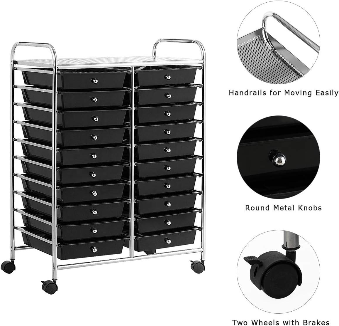 image:imageGiantex 20Drawer Storage Drawer Cart Rolling Organizer Cart for Office School Tools Scrapbook Paper Utility Rack on Wheels MulticolorBlack