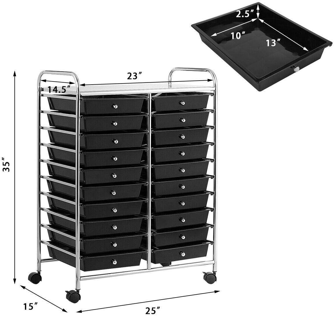 image:imageGiantex 20Drawer Storage Drawer Cart Rolling Organizer Cart for Office School Tools Scrapbook Paper Utility Rack on Wheels MulticolorBlack