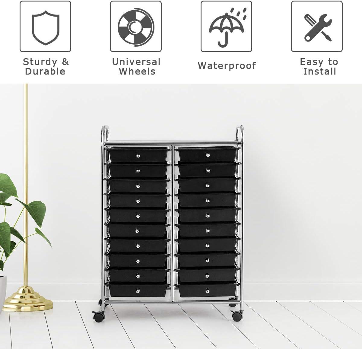 image:imageGiantex 20Drawer Storage Drawer Cart Rolling Organizer Cart for Office School Tools Scrapbook Paper Utility Rack on Wheels MulticolorBlack