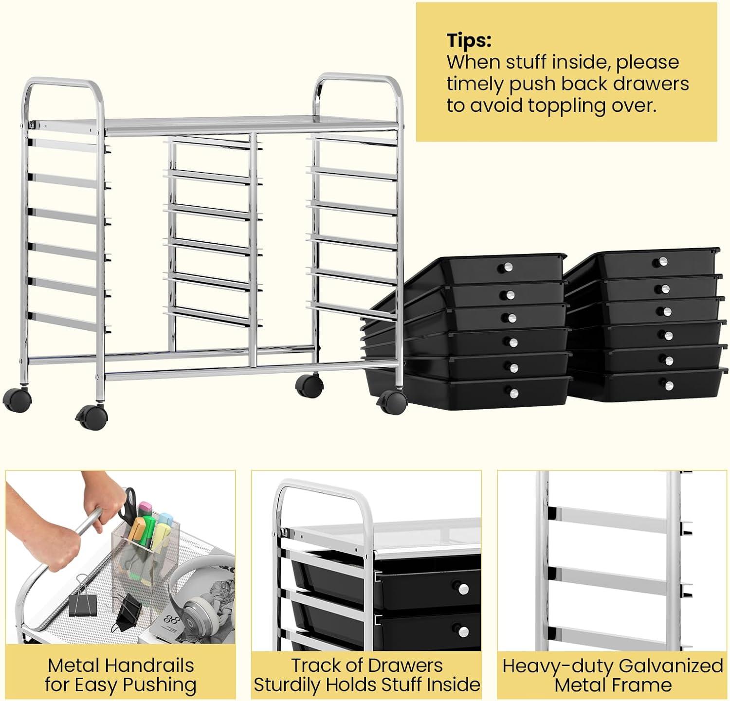 image:imageGiantex 20Drawer Storage Drawer Cart Rolling Organizer Cart for Office School Tools Scrapbook Paper Utility Rack on Wheels MulticolorBlack