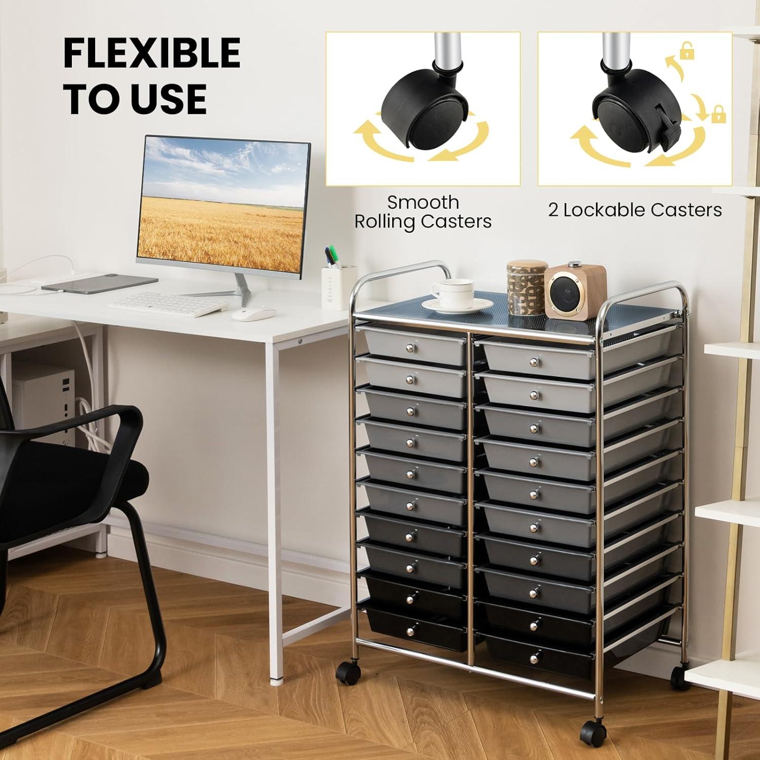 image:imageGiantex 20Drawer Storage Drawer Cart Rolling Organizer Cart for Office School Tools Scrapbook Paper Utility Rack on Wheels MulticolorBlack Gradient