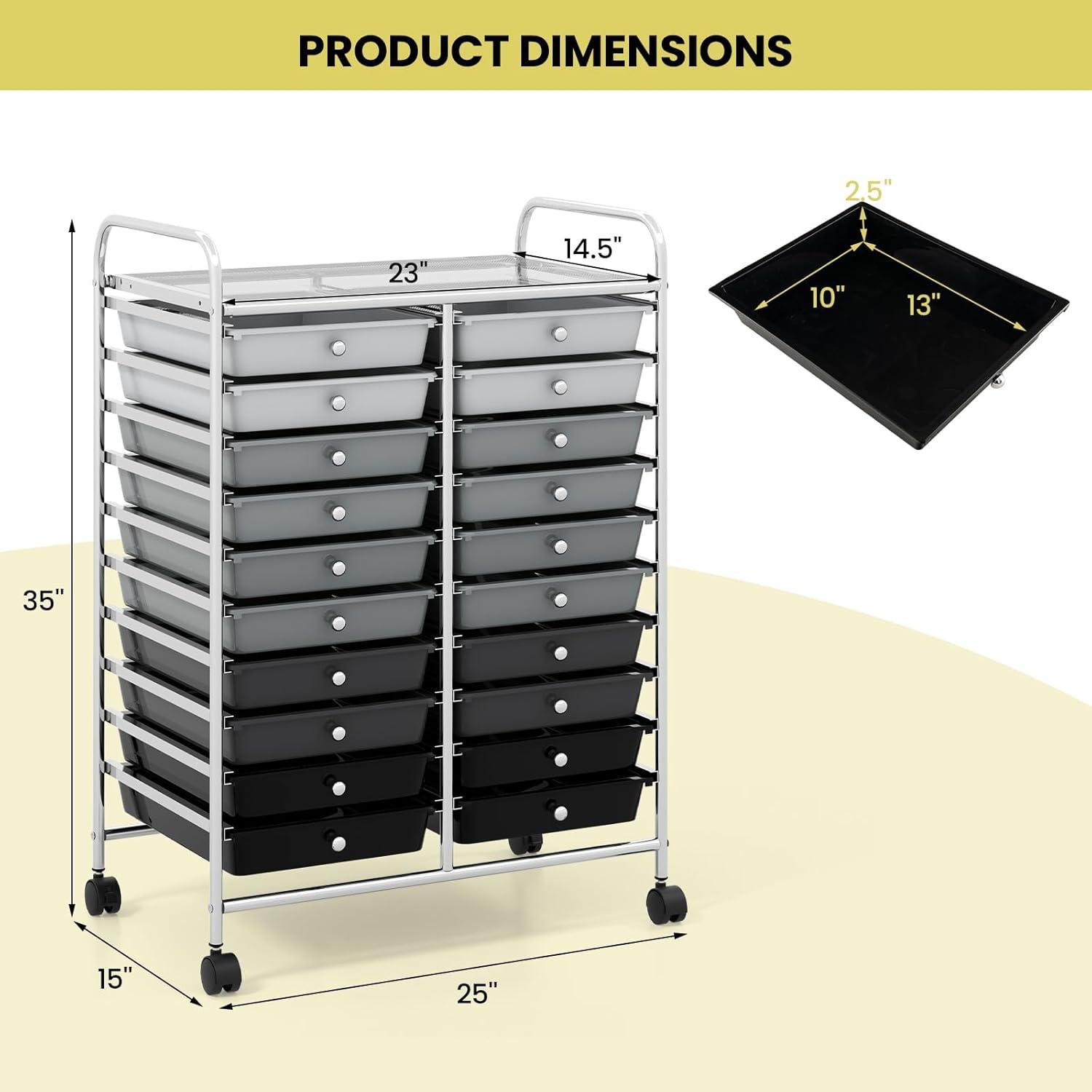 image:imageGiantex 20Drawer Storage Drawer Cart Rolling Organizer Cart for Office School Tools Scrapbook Paper Utility Rack on Wheels MulticolorBlack Gradient