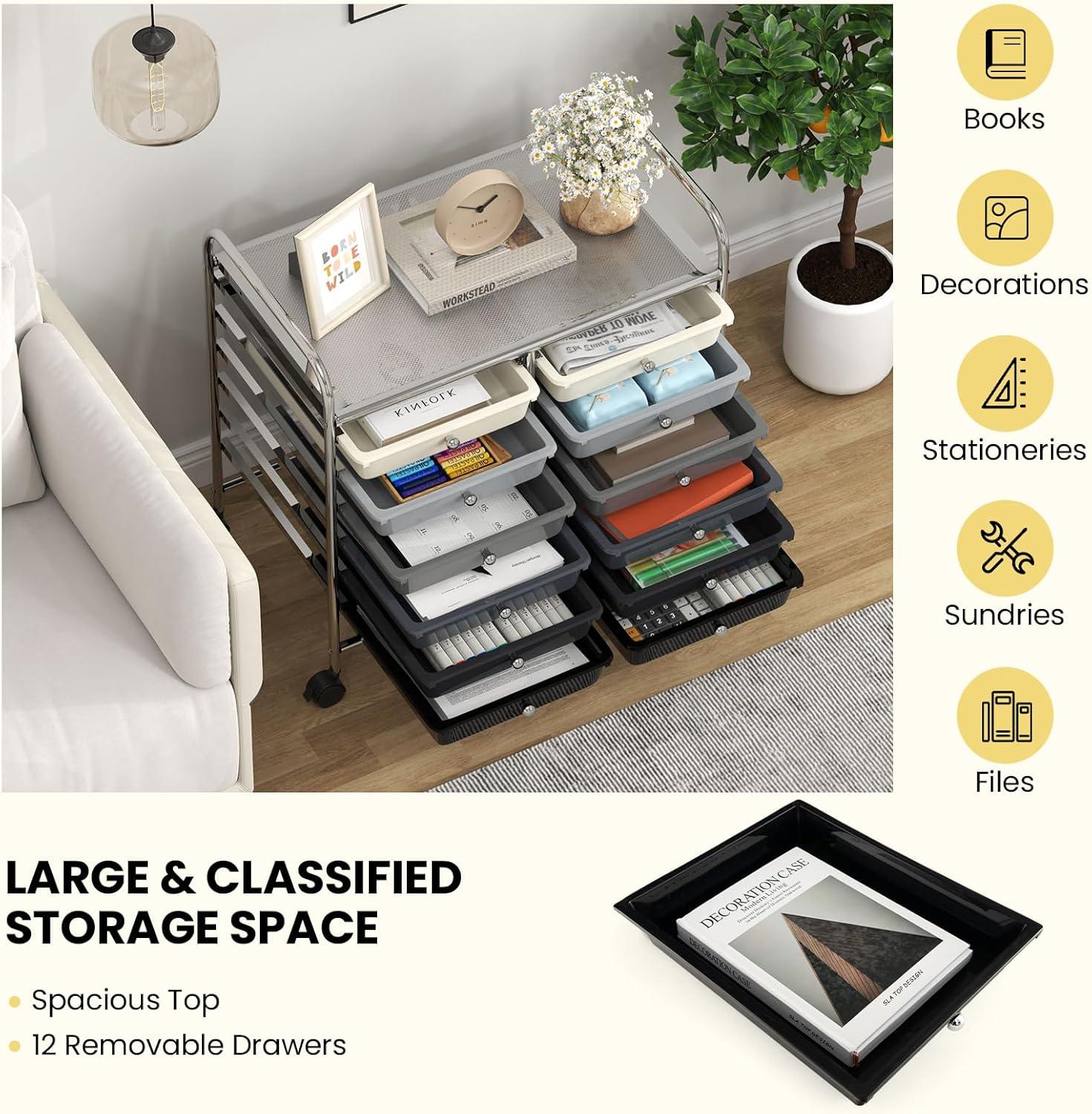 image:imageGiantex 20Drawer Storage Drawer Cart Rolling Organizer Cart for Office School Tools Scrapbook Paper Utility Rack on Wheels MulticolorBlack Gradient