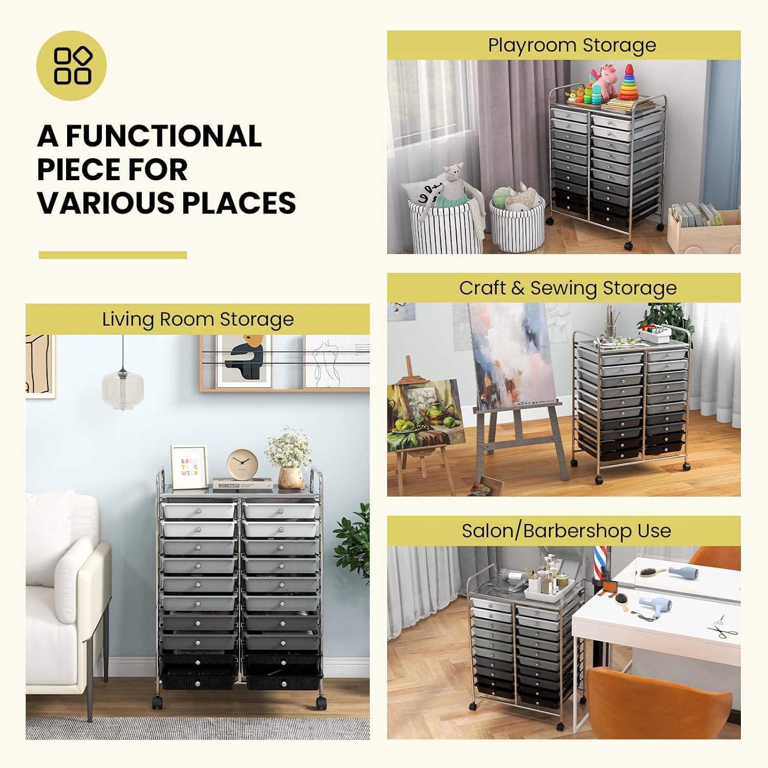 image:imageGiantex 20Drawer Storage Drawer Cart Rolling Organizer Cart for Office School Tools Scrapbook Paper Utility Rack on Wheels MulticolorBlack Gradient
