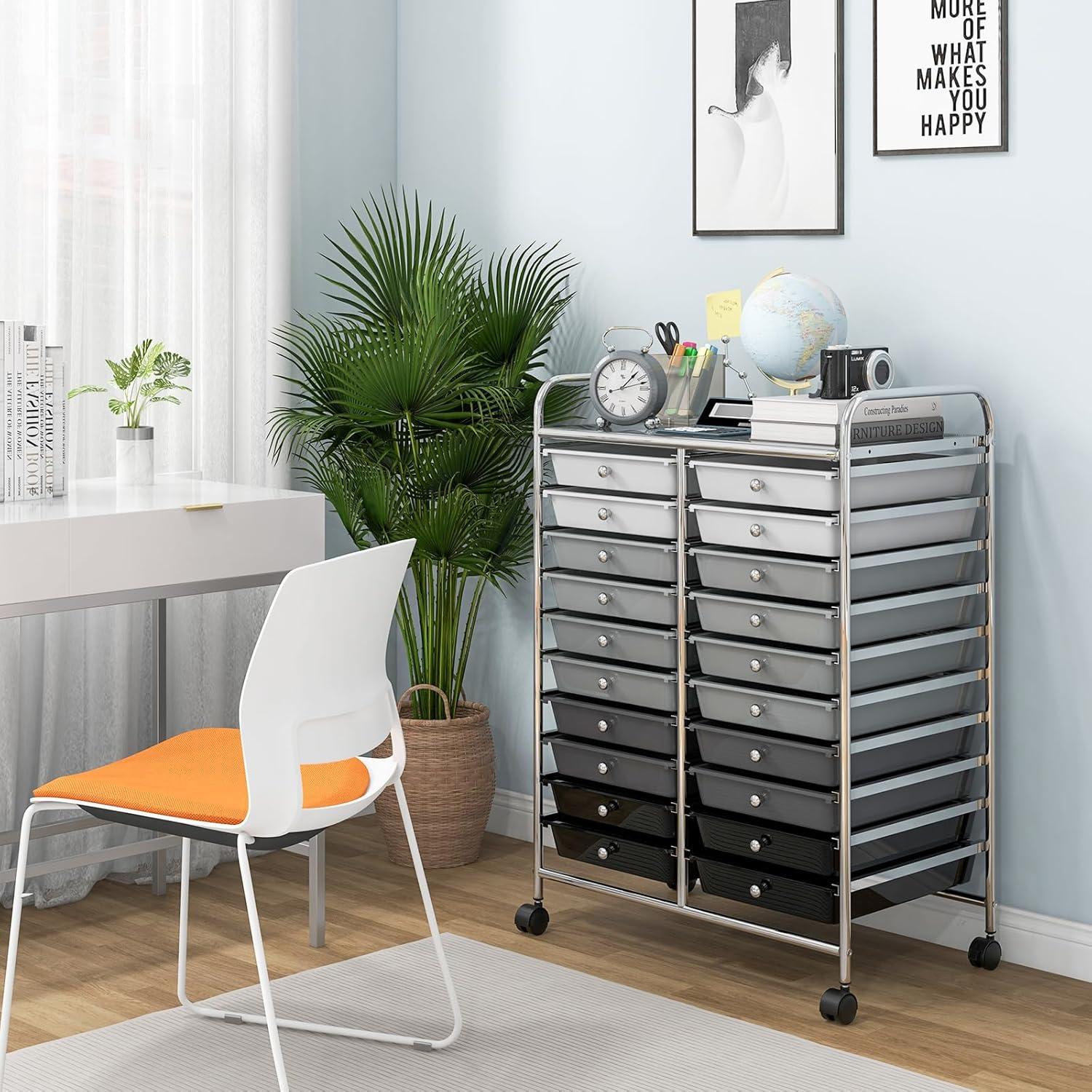 image:imageGiantex 20Drawer Storage Drawer Cart Rolling Organizer Cart for Office School Tools Scrapbook Paper Utility Rack on Wheels MulticolorBlack Gradient