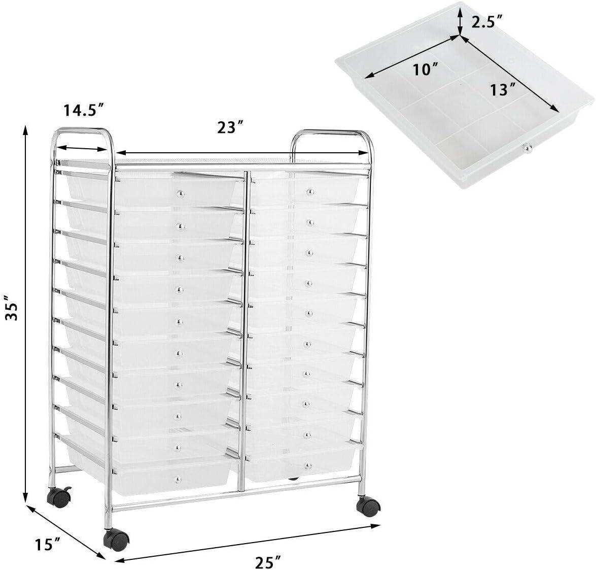 image:imageGiantex 20Drawer Storage Drawer Cart Rolling Organizer Cart for Office School Tools Scrapbook Paper Utility Rack on Wheels MulticolorClear