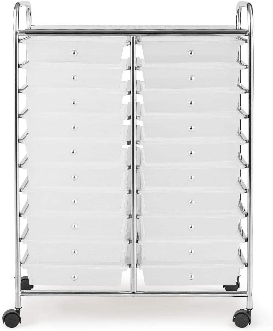 image:imageGiantex 20Drawer Storage Drawer Cart Rolling Organizer Cart for Office School Tools Scrapbook Paper Utility Rack on Wheels MulticolorClear