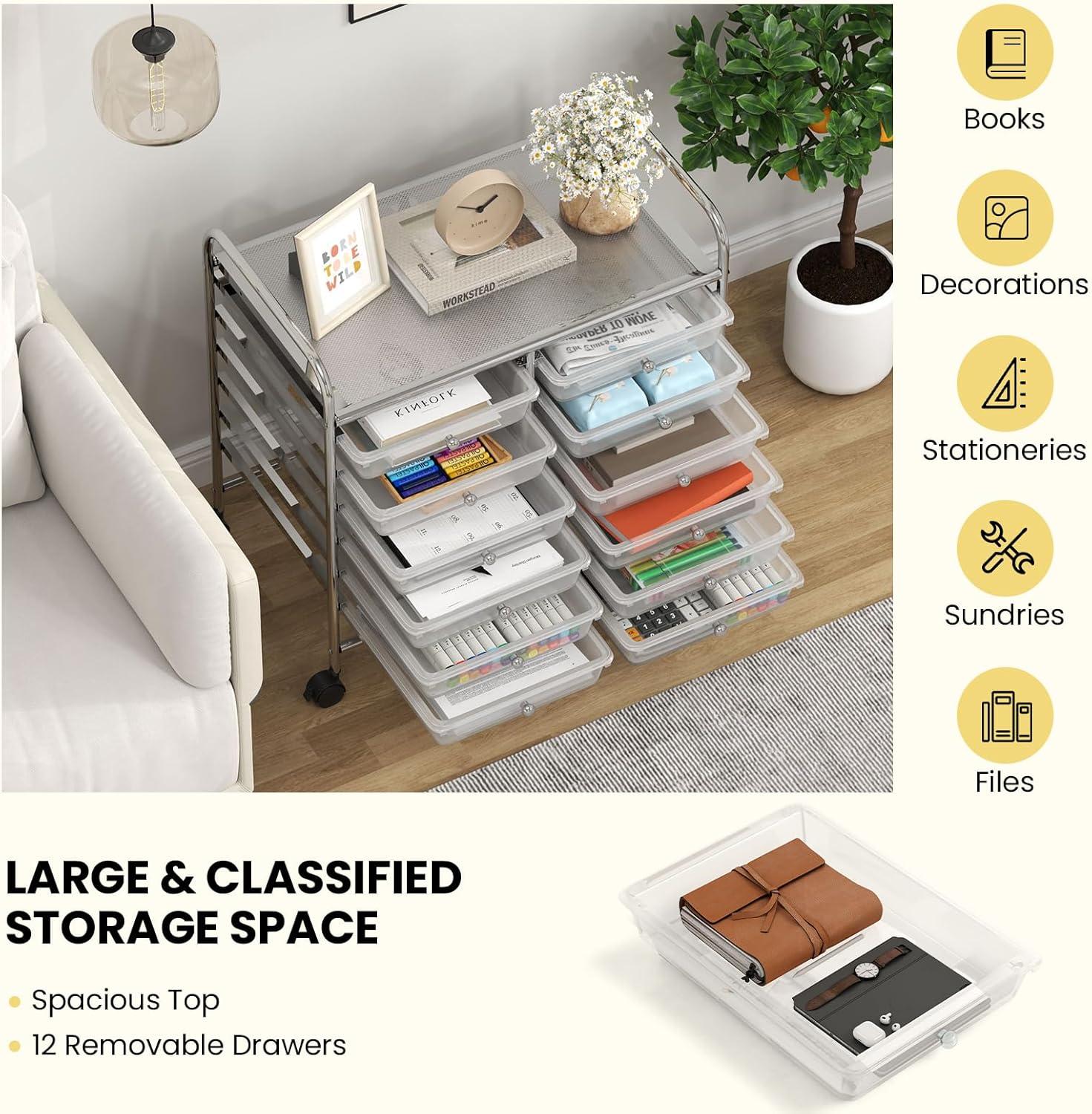image:imageGiantex 20Drawer Storage Drawer Cart Rolling Organizer Cart for Office School Tools Scrapbook Paper Utility Rack on Wheels MulticolorClear