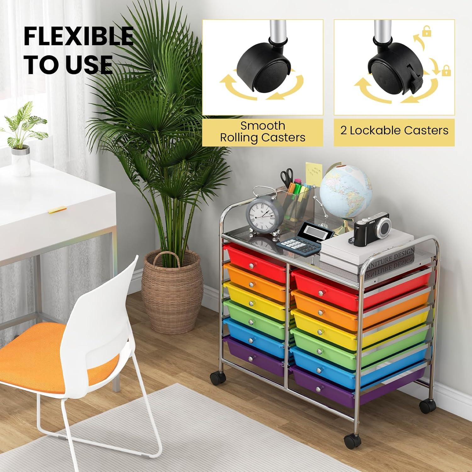 image:imageGiantex 20Drawer Storage Drawer Cart Rolling Organizer Cart for Office School Tools Scrapbook Paper Utility Rack on Wheels MulticolorMulticolor