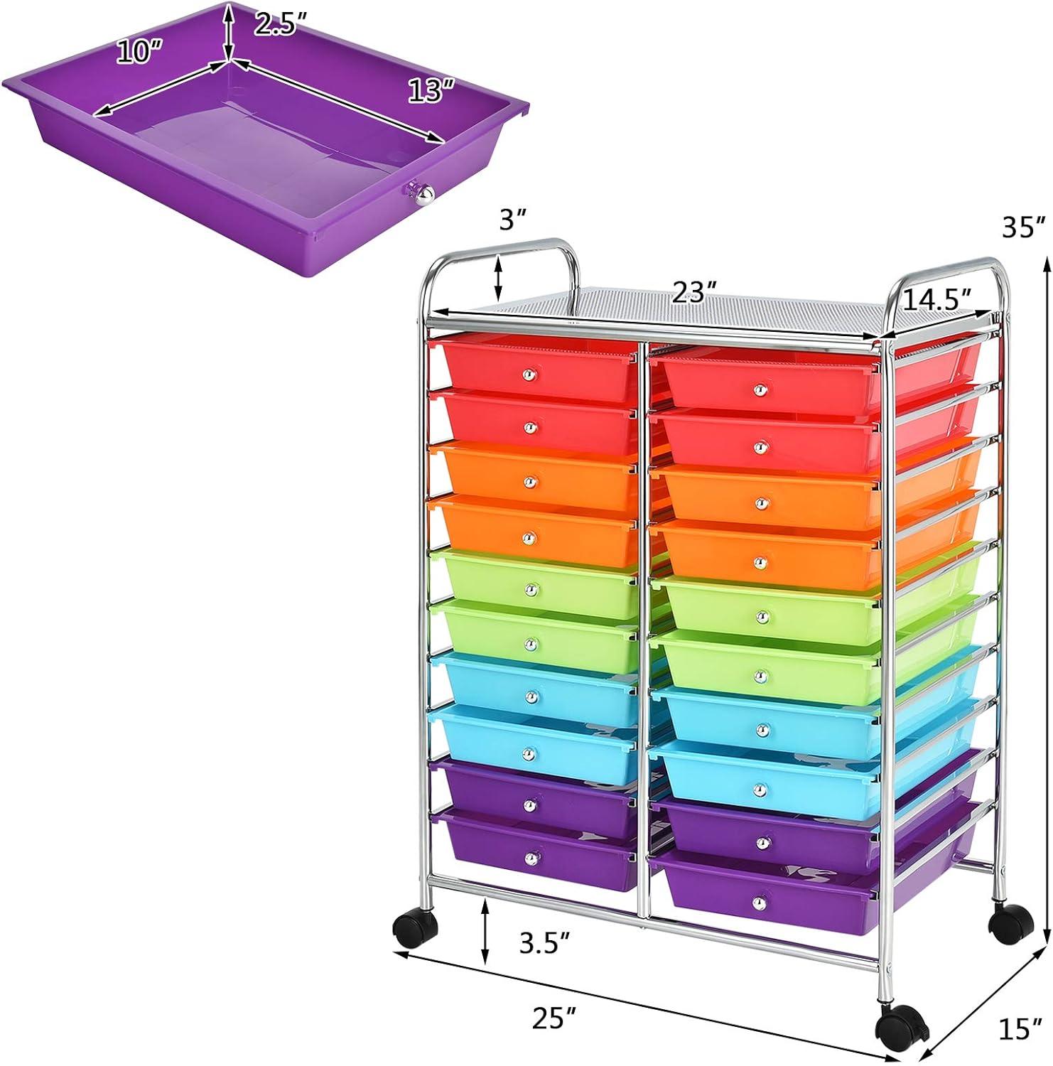 image:imageGiantex 20Drawer Storage Drawer Cart Rolling Organizer Cart for Office School Tools Scrapbook Paper Utility Rack on Wheels MulticolorMulticolor