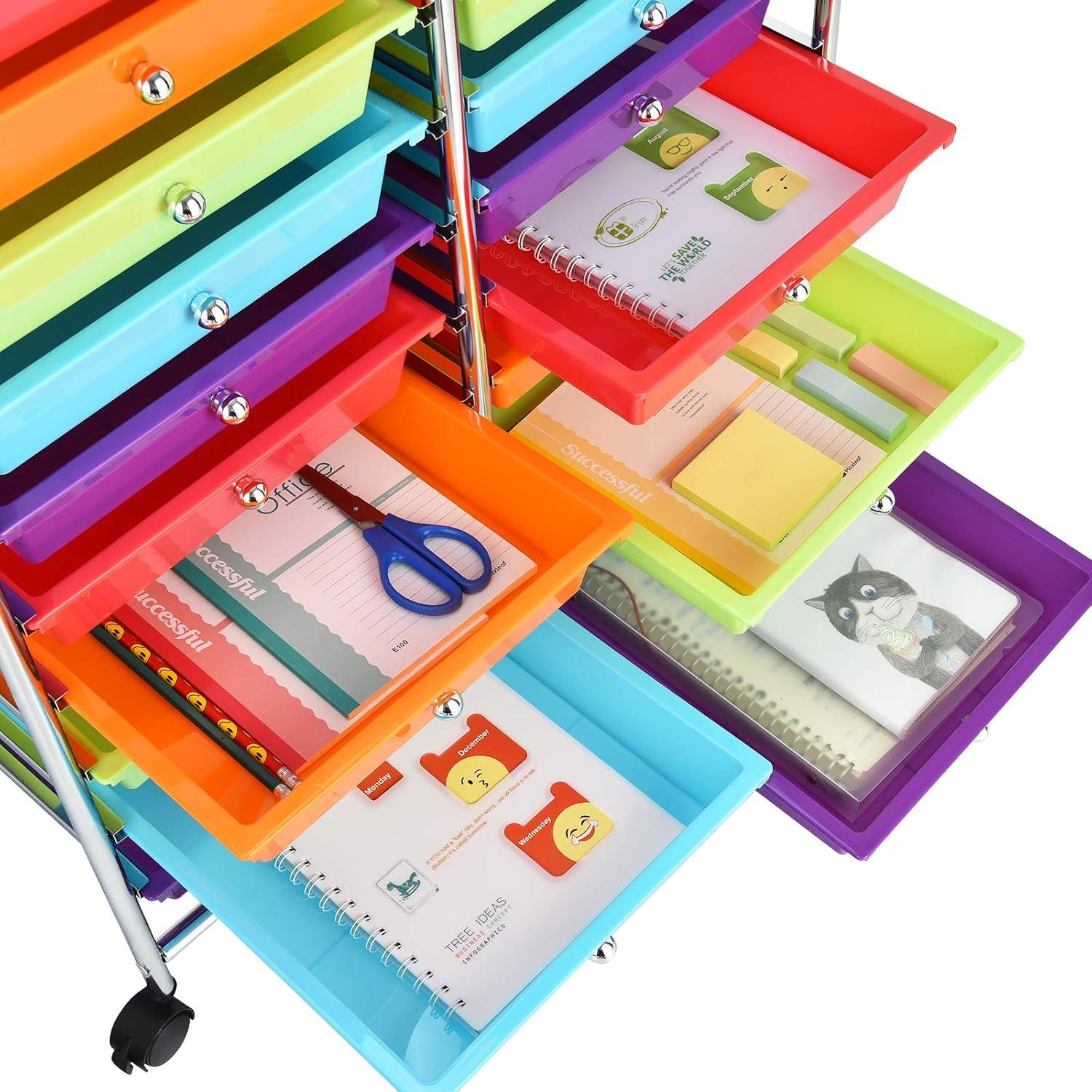 image:imageGiantex 20Drawer Storage Drawer Cart Rolling Organizer Cart for Office School Tools Scrapbook Paper Utility Rack on Wheels MulticolorMulticolor