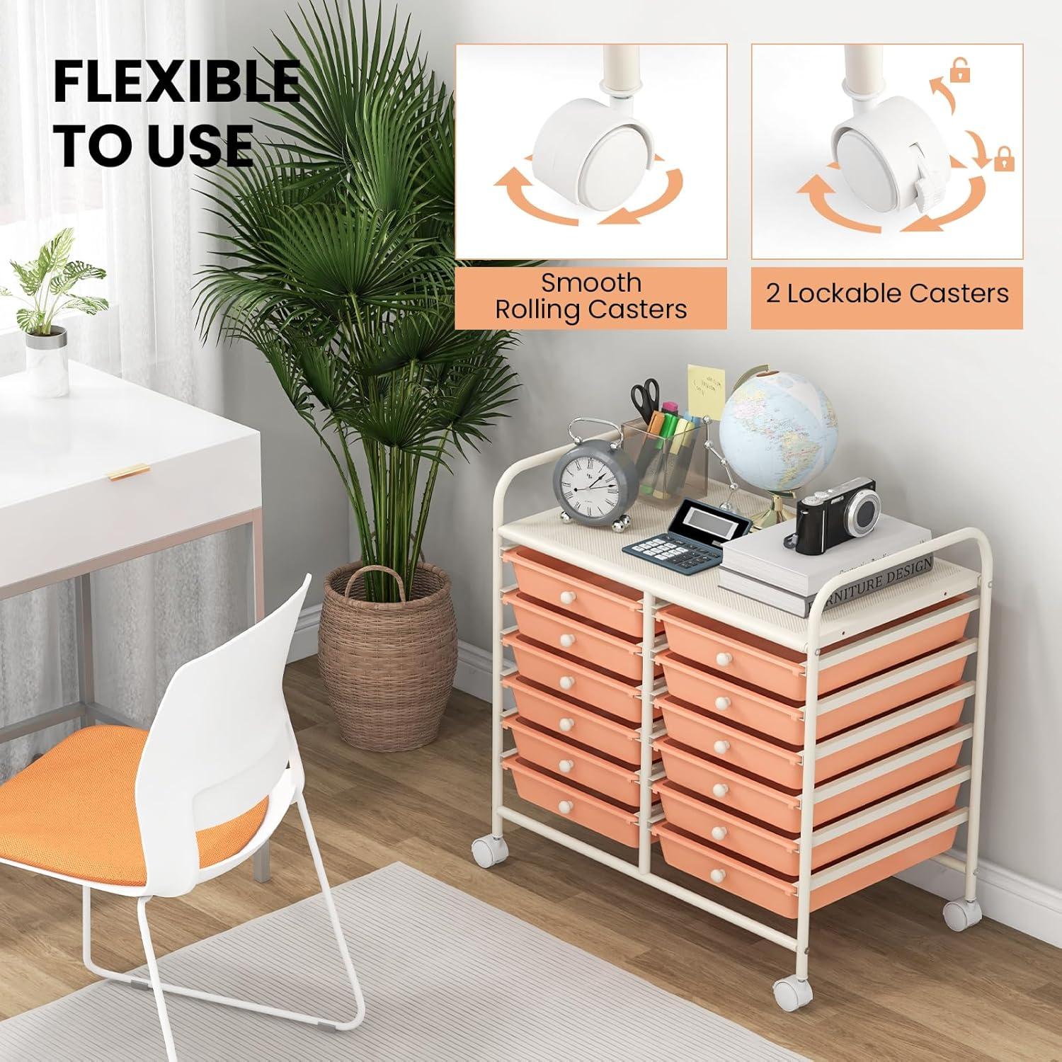 image:imageGiantex 20Drawer Storage Drawer Cart Rolling Organizer Cart for Office School Tools Scrapbook Paper Utility Rack on Wheels MulticolorPeach Fuzz