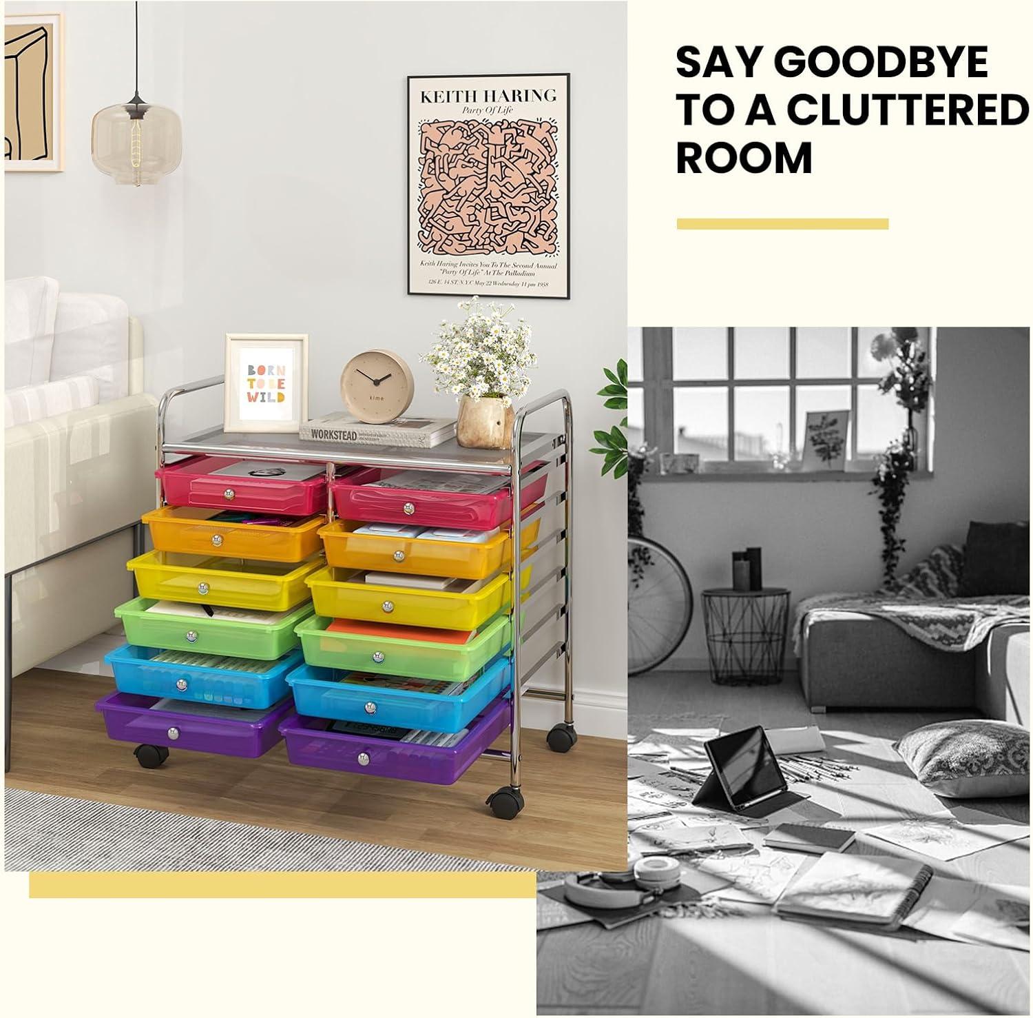 image:imageGiantex 20Drawer Storage Drawer Cart Rolling Organizer Cart for Office School Tools Scrapbook Paper Utility Rack on Wheels MulticolorRainbow