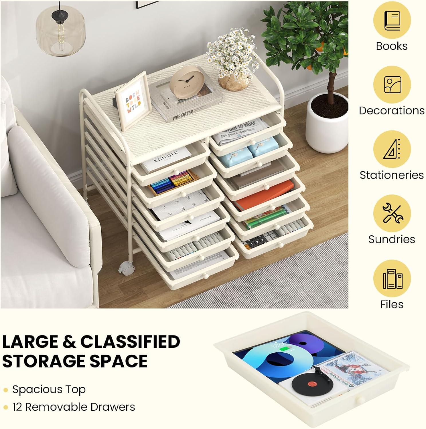 image:imageGiantex 20Drawer Storage Drawer Cart Rolling Organizer Cart for Office School Tools Scrapbook Paper Utility Rack on Wheels MulticolorWhite
