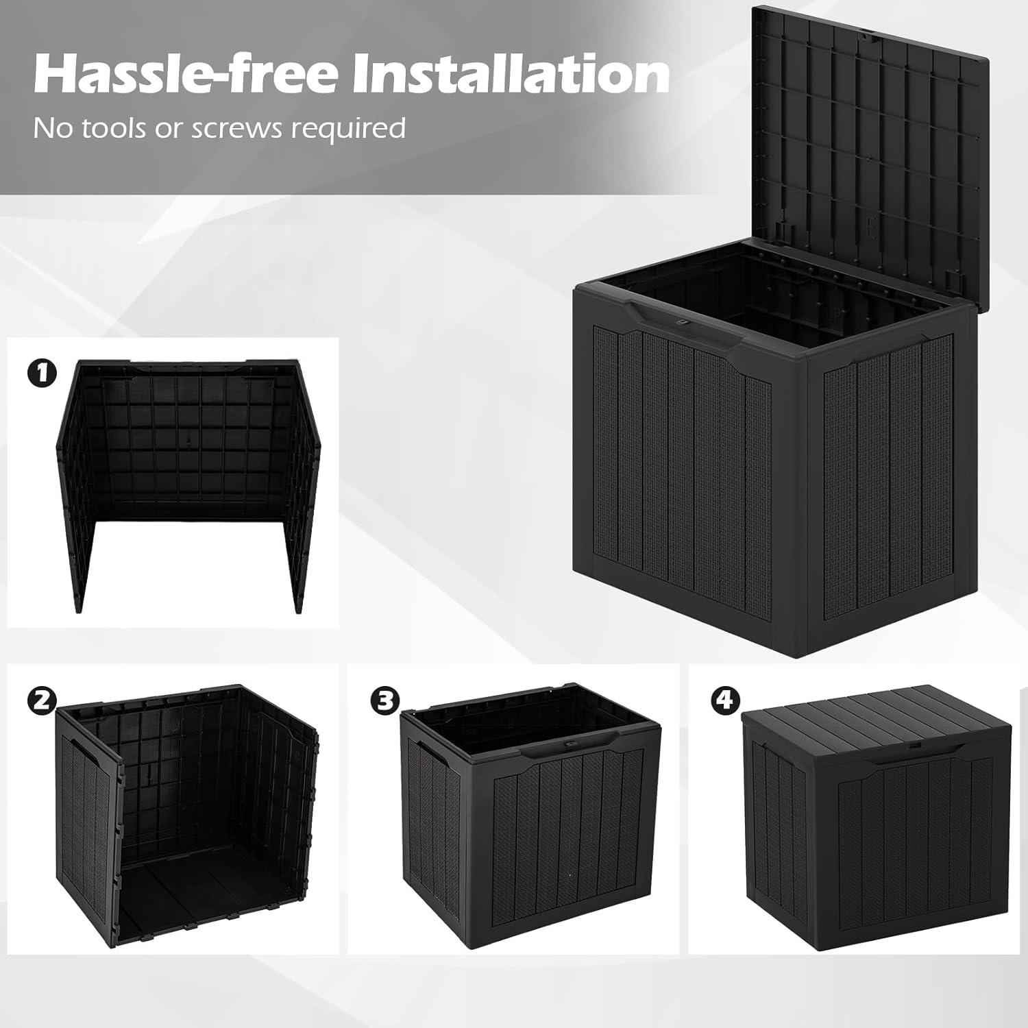 image:imageGiantex 25 Gallon Outdoor Storage Box Patio Deck Box with Lockable Lid Wickerwoven Texture Waterproof Storage Bench for Pool Accessories Garden Tools Package Delivery Patio Furniture BlackBlack