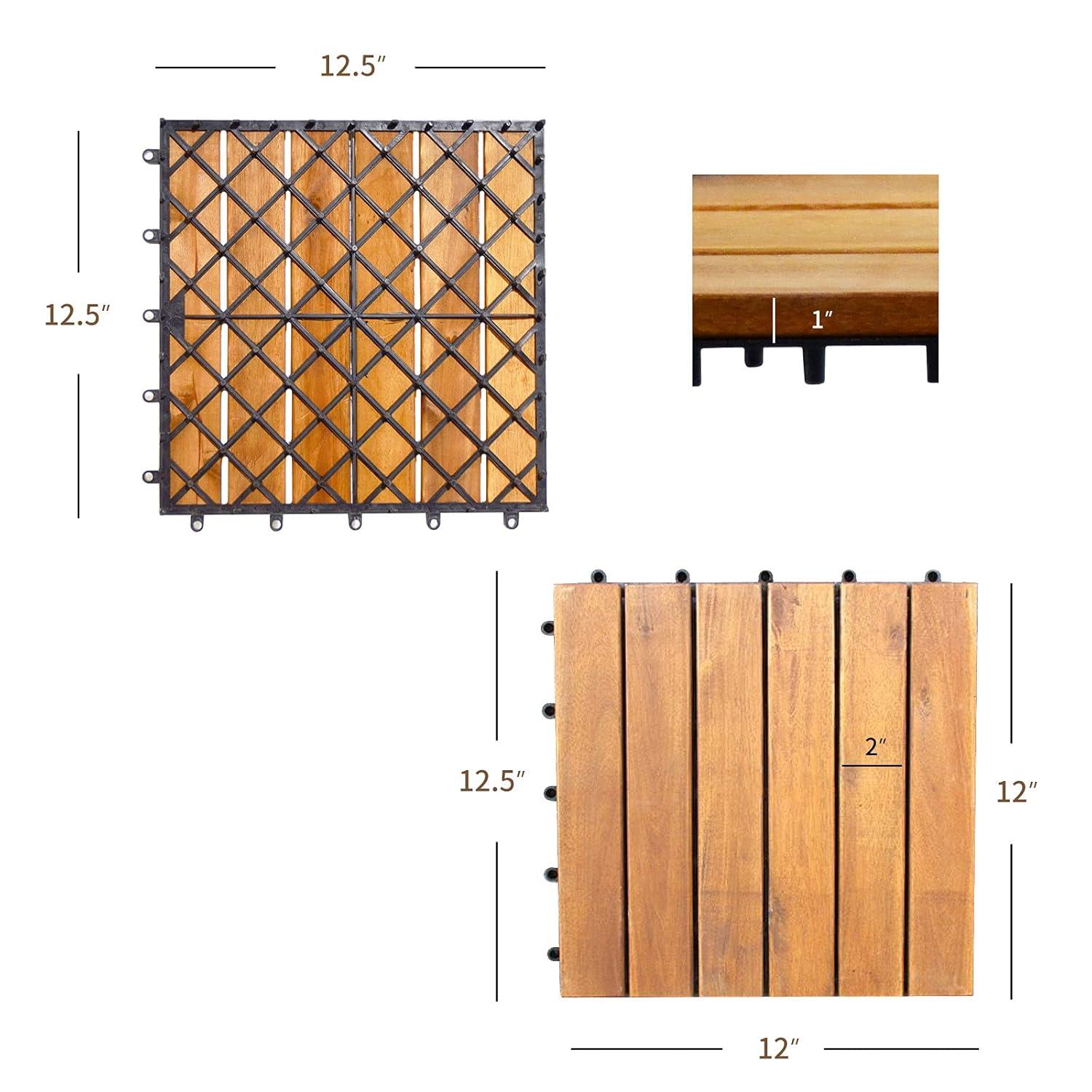 image:imageGiantex 27 PCS Interlocking Patio Deck Tiles 12 x 12in Acacia Hardwood Floor Tiles Tools Free Assembly 27 sq Ft Wood Composite Deck Flooring Pavers for Outdoor amp Indoor Checker Pattern20 PCS