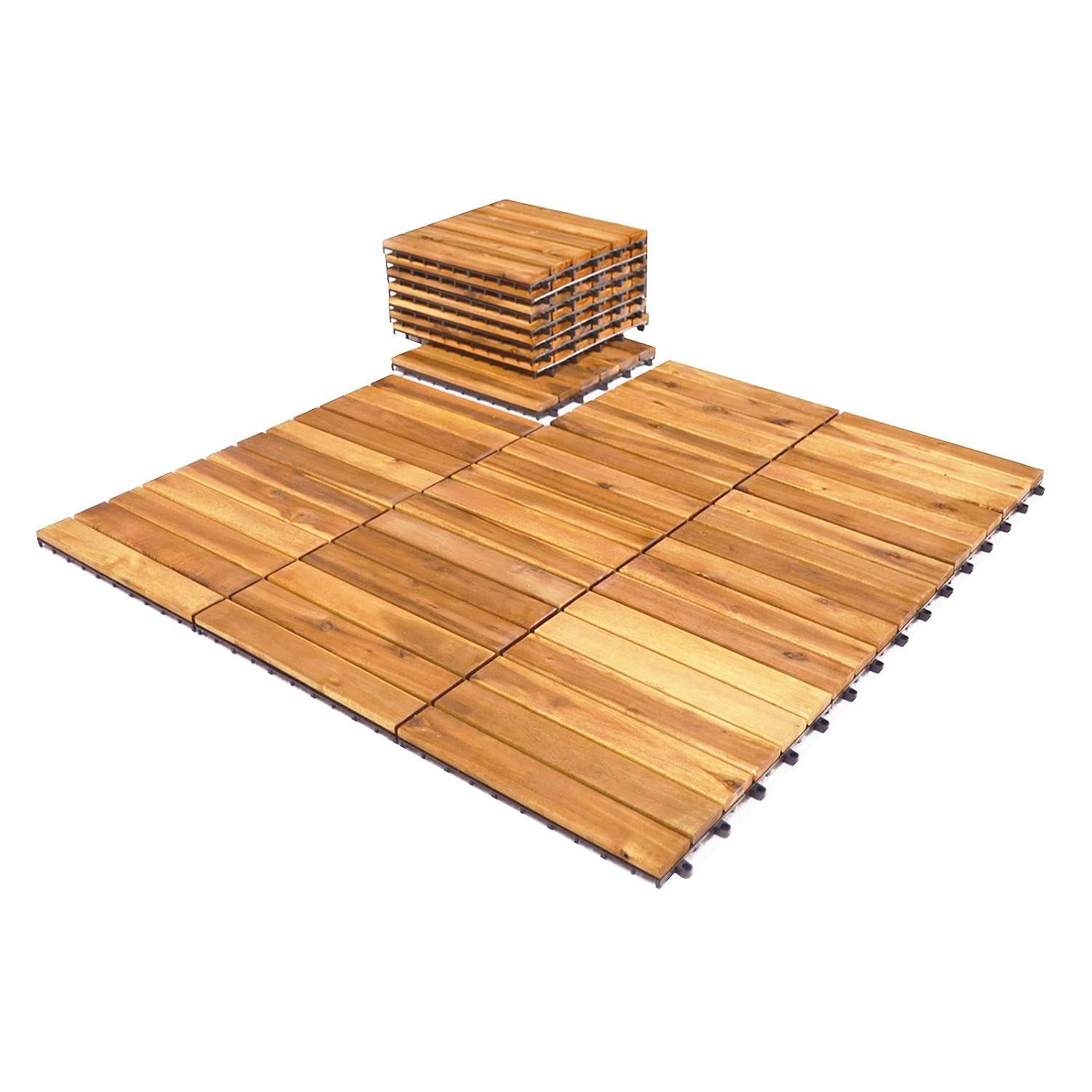 image:imageGiantex 27 PCS Interlocking Patio Deck Tiles 12 x 12in Acacia Hardwood Floor Tiles Tools Free Assembly 27 sq Ft Wood Composite Deck Flooring Pavers for Outdoor amp Indoor Checker Pattern27 PCS