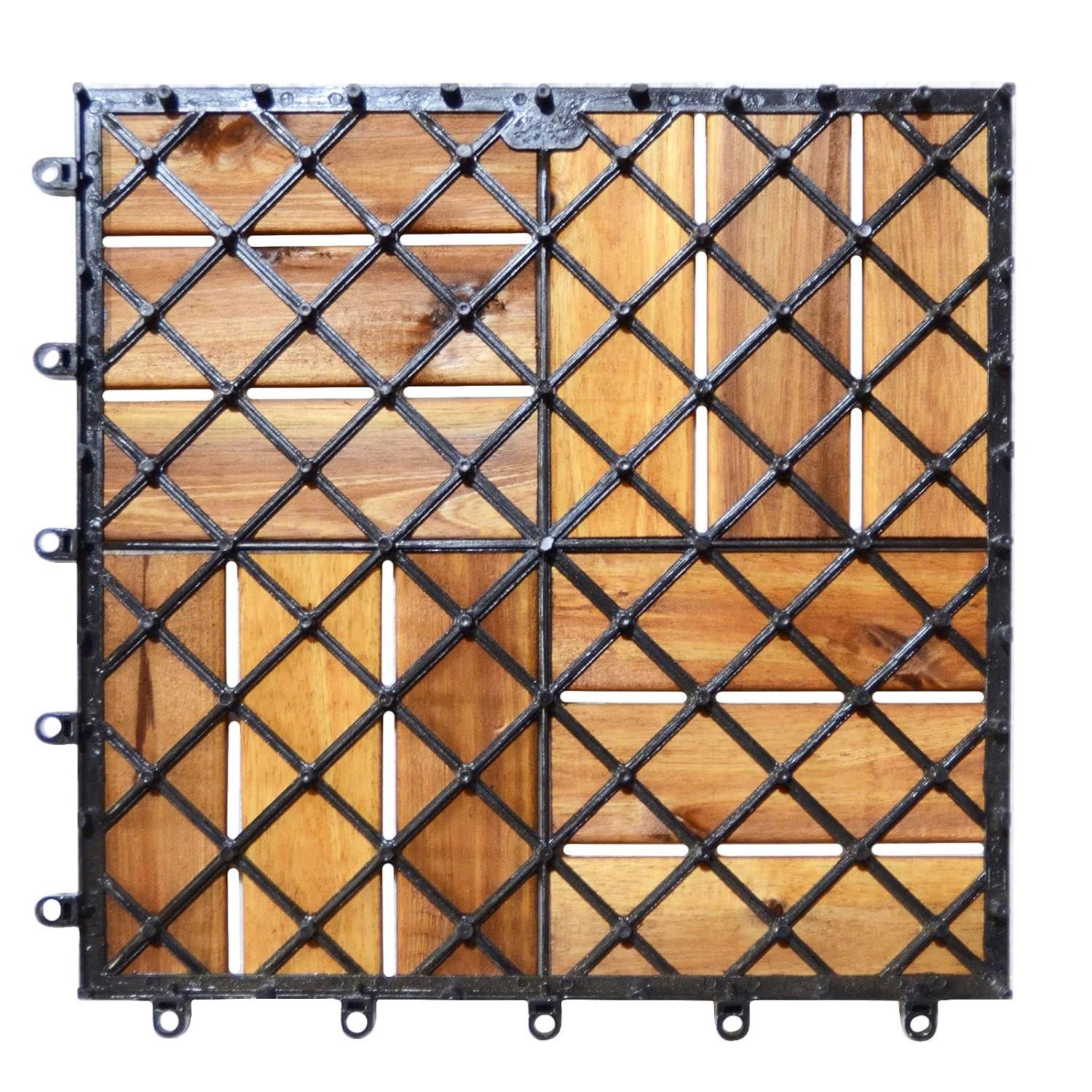 image:imageGiantex 27 PCS Interlocking Patio Deck Tiles 12 x 12in Acacia Hardwood Floor Tiles Tools Free Assembly 27 sq Ft Wood Composite Deck Flooring Pavers for Outdoor amp Indoor Checker Pattern27 PCS