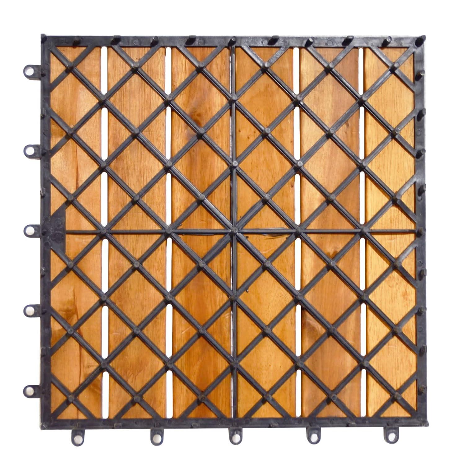 image:imageGiantex 27 PCS Interlocking Patio Deck Tiles 12 x 12in Acacia Hardwood Floor Tiles Tools Free Assembly 27 sq Ft Wood Composite Deck Flooring Pavers for Outdoor amp Indoor Checker Pattern10 PCS