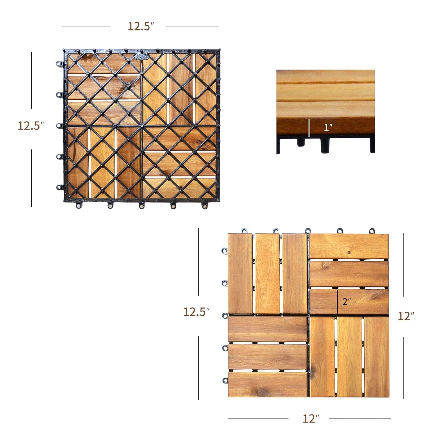 image:imageGiantex 27 PCS Interlocking Patio Deck Tiles 12 x 12in Acacia Hardwood Floor Tiles Tools Free Assembly 27 sq Ft Wood Composite Deck Flooring Pavers for Outdoor amp Indoor Checker Pattern20 PCS