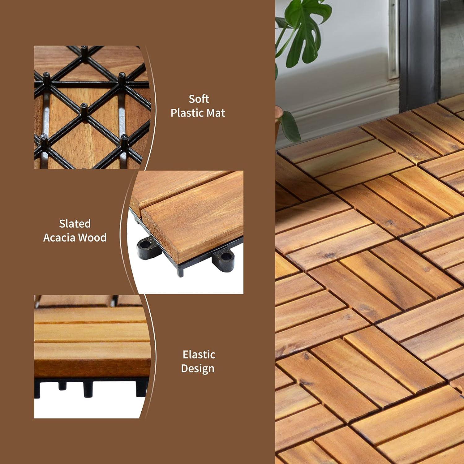 image:imageGiantex 27 PCS Interlocking Patio Deck Tiles 12 x 12in Acacia Hardwood Floor Tiles Tools Free Assembly 27 sq Ft Wood Composite Deck Flooring Pavers for Outdoor amp Indoor Checker Pattern27 PCS