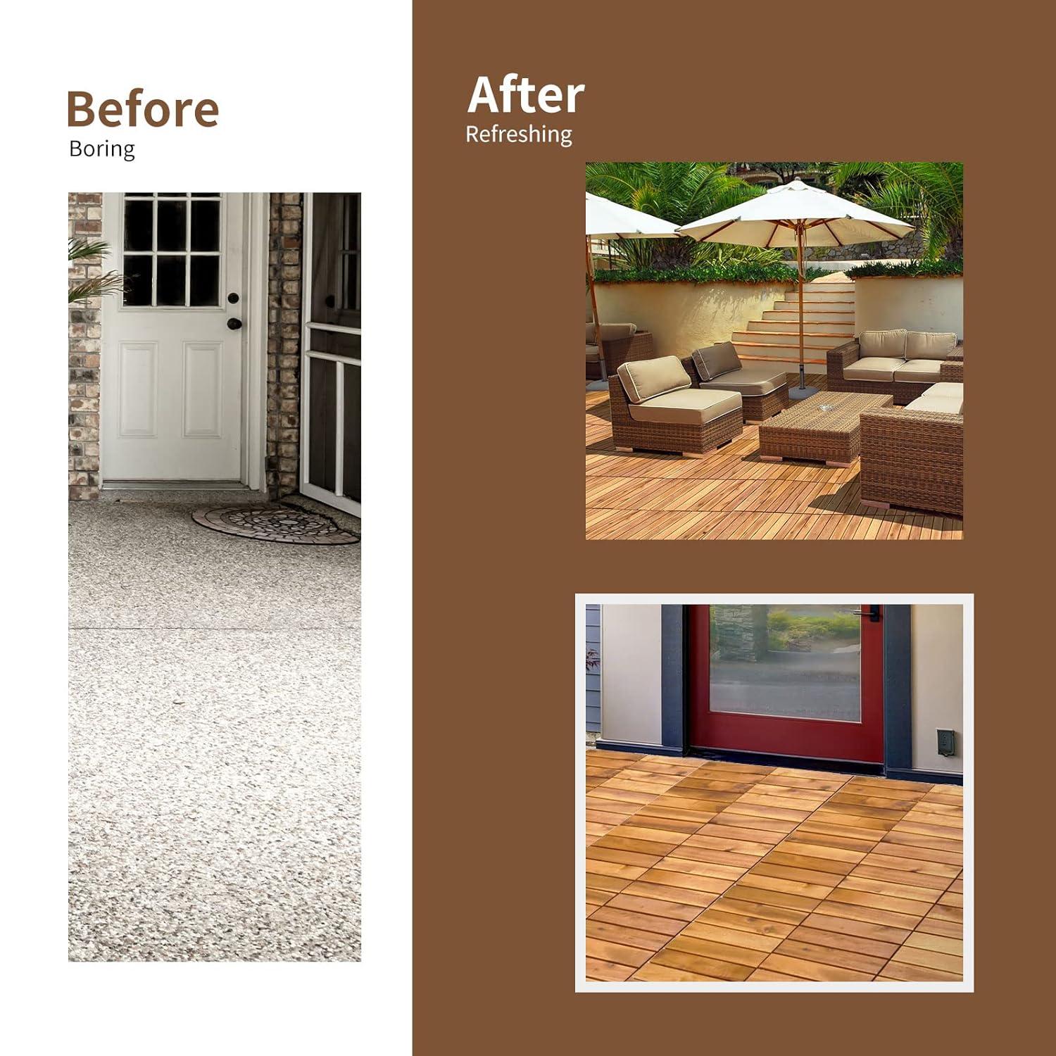 image:imageGiantex 27 PCS Interlocking Patio Deck Tiles 12 x 12in Acacia Hardwood Floor Tiles Tools Free Assembly 27 sq Ft Wood Composite Deck Flooring Pavers for Outdoor amp Indoor Checker Pattern20 PCS