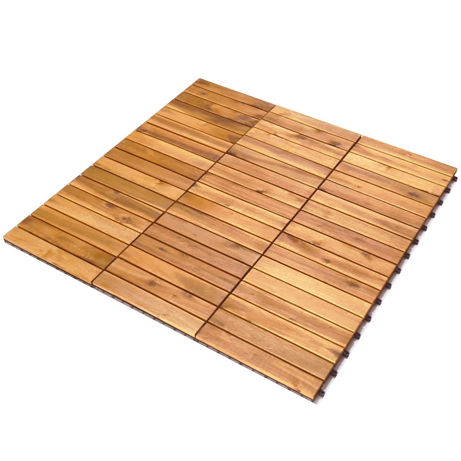 image:imageGiantex 27 PCS Interlocking Patio Deck Tiles 12 x 12in Acacia Hardwood Floor Tiles Tools Free Assembly 27 sq Ft Wood Composite Deck Flooring Pavers for Outdoor amp Indoor Checker Pattern20 PCS