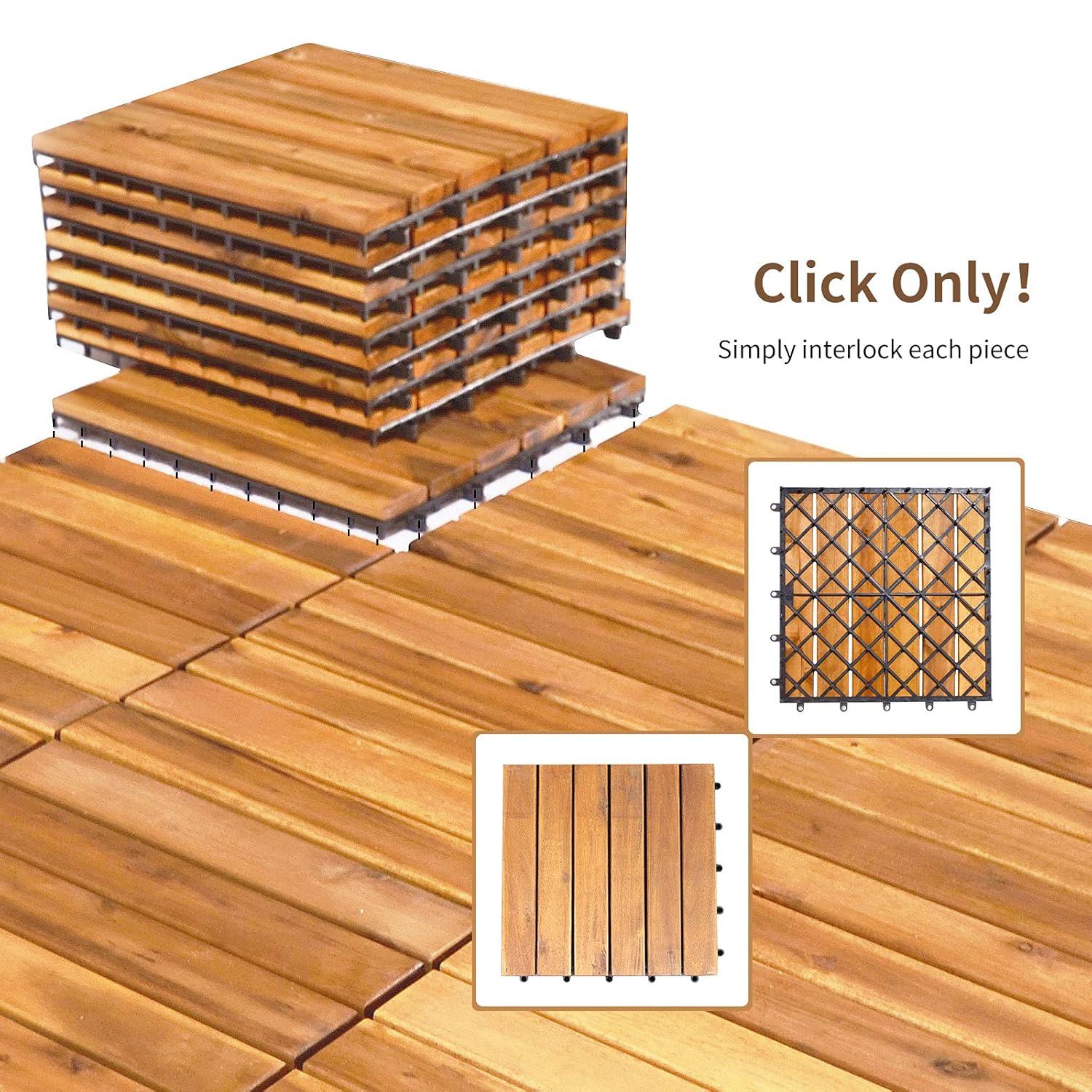 image:imageGiantex 27 PCS Interlocking Patio Deck Tiles 12 x 12in Acacia Hardwood Floor Tiles Tools Free Assembly 27 sq Ft Wood Composite Deck Flooring Pavers for Outdoor amp Indoor Checker Pattern20 PCS
