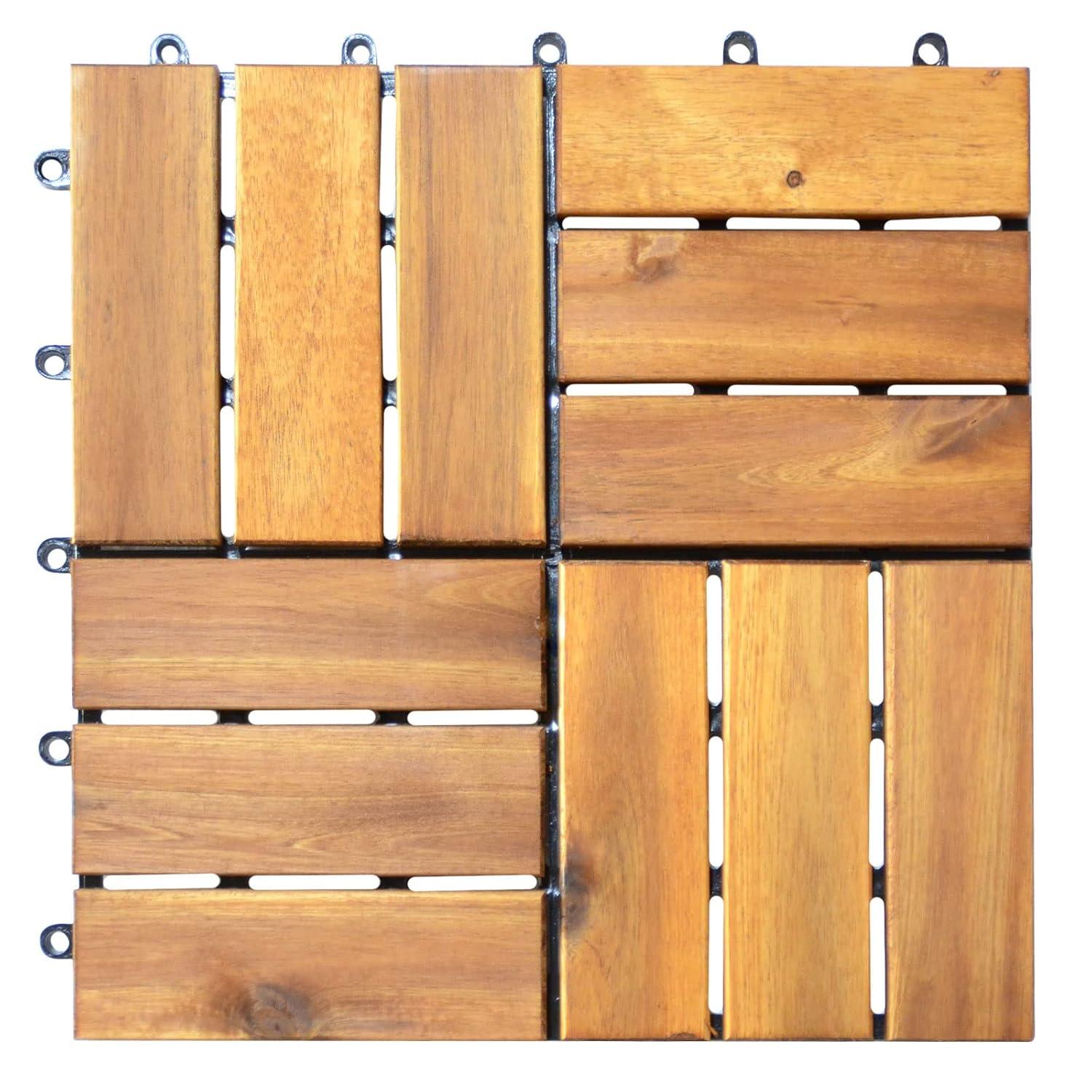 image:imageGiantex 27 PCS Interlocking Patio Deck Tiles 12 x 12in Acacia Hardwood Floor Tiles Tools Free Assembly 27 sq Ft Wood Composite Deck Flooring Pavers for Outdoor amp Indoor Checker Pattern10 PCS