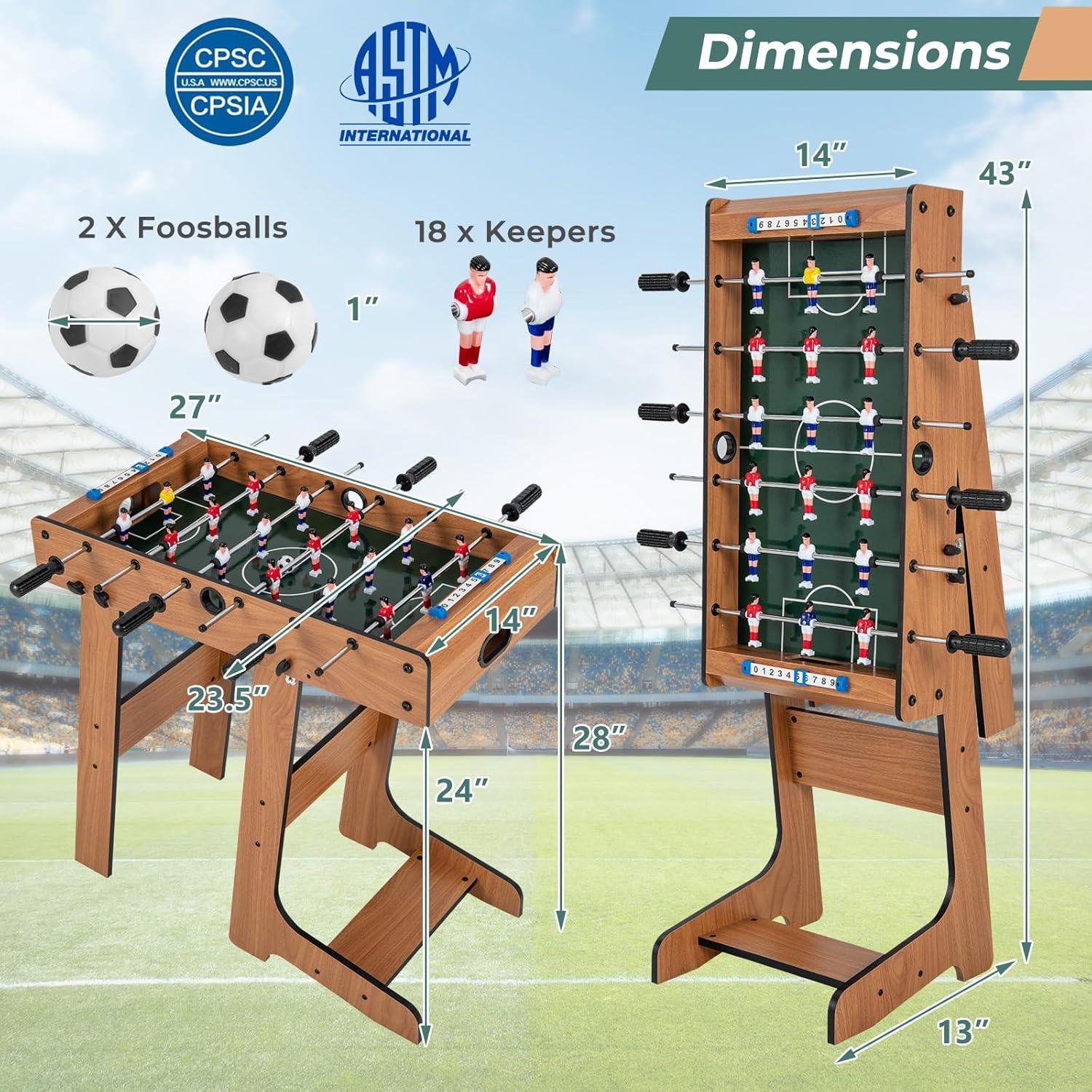 image:imageGiantex 27in Folding Foosball Table with 2 Mini Footballs Score Keepers ASTM Certified for Indoor Recreation Great for Family Game Nights and Parties