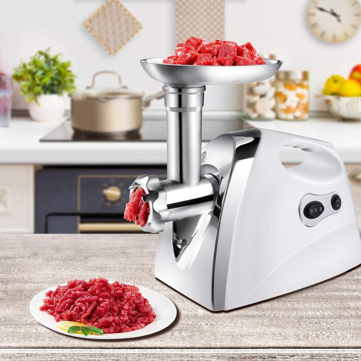 image:imageGiantex 2800W Electric Meat Grinder Sausage Stuffer Maker Stainless Cutting Blade Plates 3 Sausage Kit Reverse for Home Kitchen Commercial Using 38 HP Meat Mincer Sausage Grinder