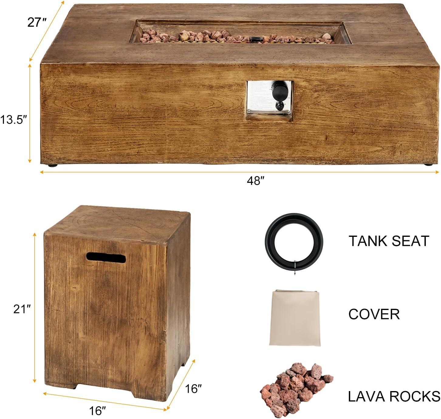 image:imageGiantex 2Piece Propane Fire Pit Table Set with 20 Gallon Tank Side Table 48 Inch x 27 Inch 50000 BTU Rectangular Fire Table Waterproof Cover CSA Certified Outdoor Furniture for Patio Garden