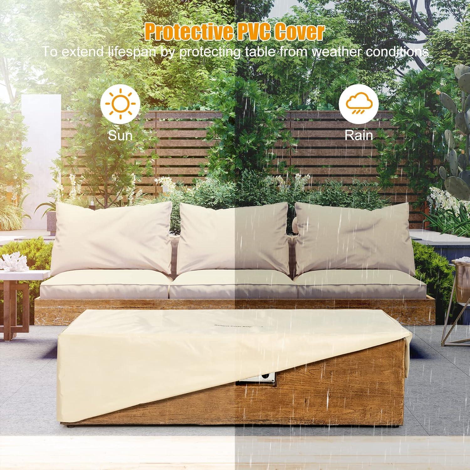 image:imageGiantex 2Piece Propane Fire Pit Table Set with 20 Gallon Tank Side Table 48 Inch x 27 Inch 50000 BTU Rectangular Fire Table Waterproof Cover CSA Certified Outdoor Furniture for Patio Garden