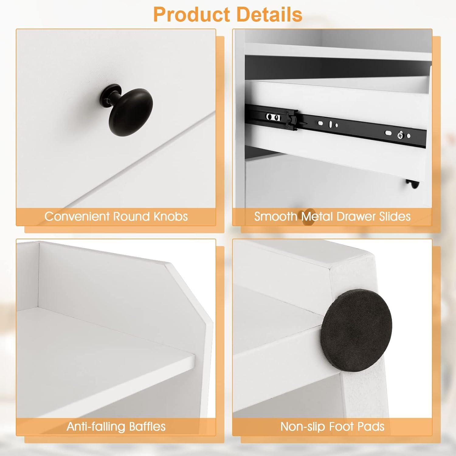 image:imageGiantex 3 Drawers Dresser for Bedroom Modern Storage Dresser Chest of Drawers with 2 Shelves 3 PullOut Drawers Tall Nightstand with Antitoppling Device for Bedroom Living Room Entryway WalnutWhite