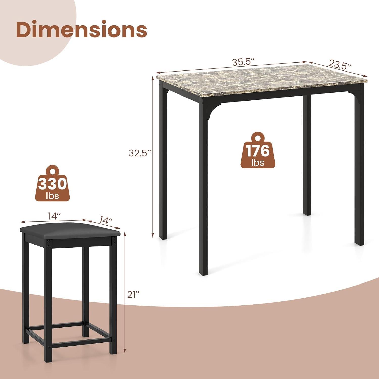 image:imageGiantex 3 Pcs Dining Table and Chairs Set with Faux Marble Tabletop 2 Chairs Contemporary Dining Table Set for Home or Hotel Dining Room Kitchen or Bar Beige amp BlackBeige Black