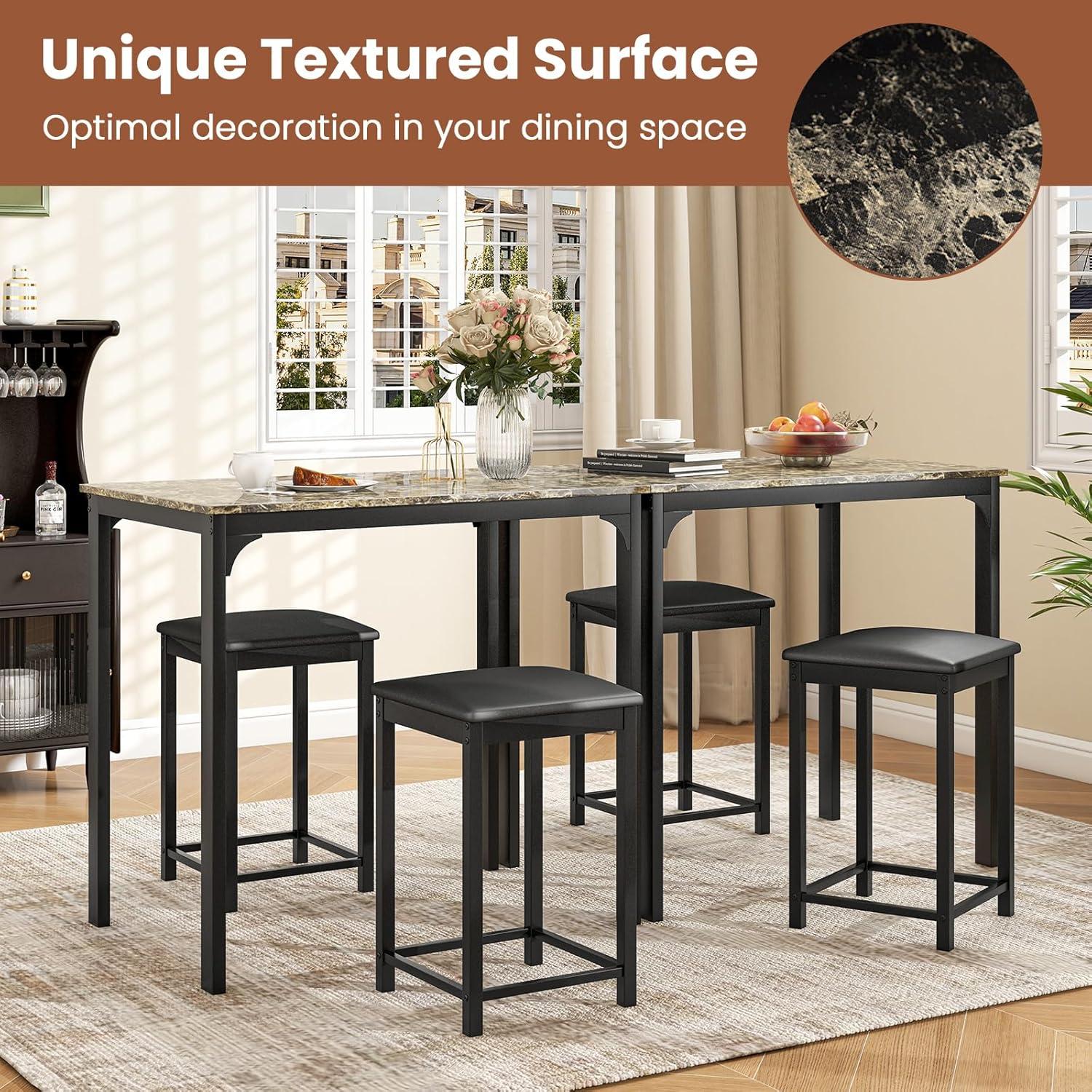 image:imageGiantex 3 Pcs Dining Table and Chairs Set with Faux Marble Tabletop 2 Chairs Contemporary Dining Table Set for Home or Hotel Dining Room Kitchen or Bar Beige amp BlackBeige Black