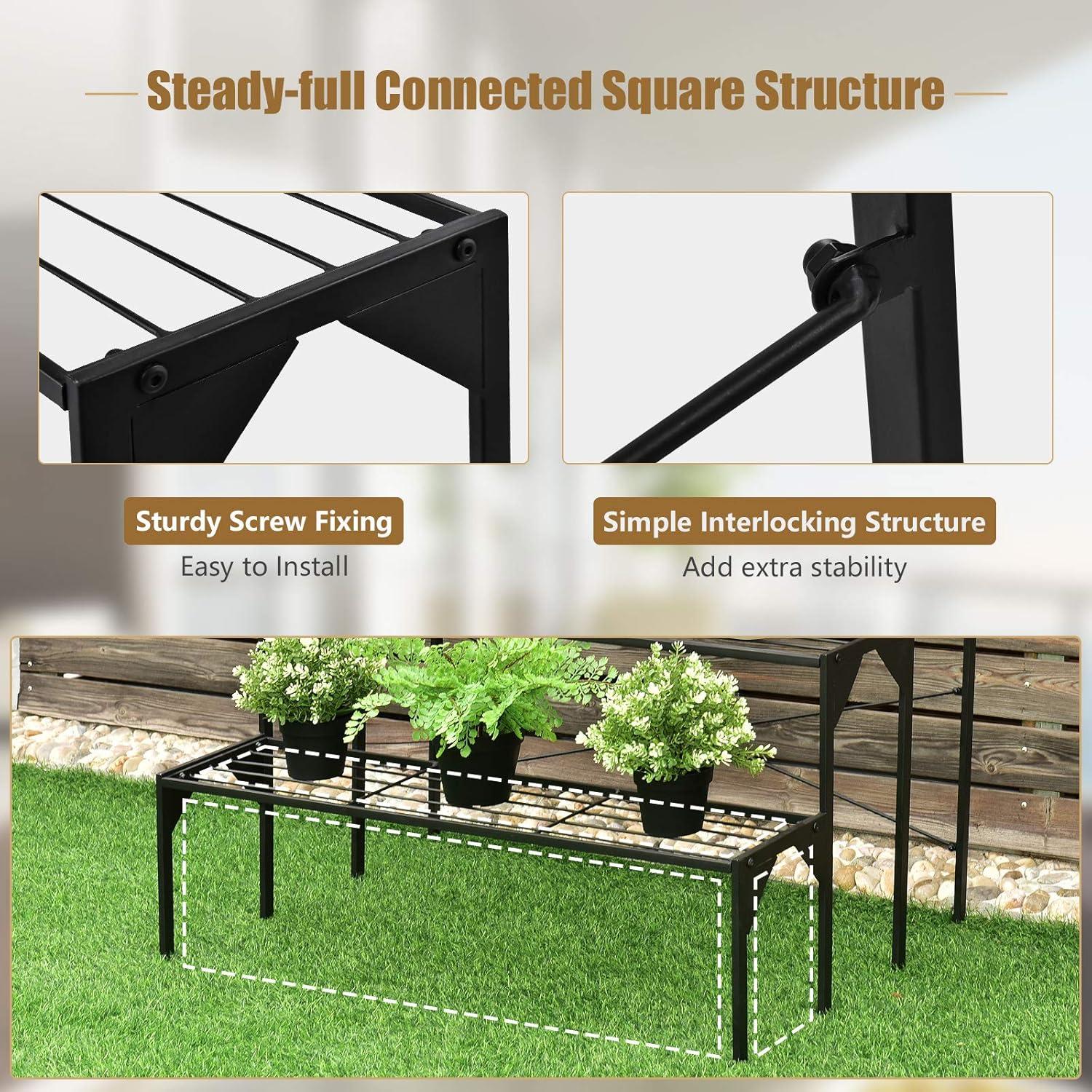 image:imageGiantex 3 Tiers Metal Plant Stand Ladder Flower Pots Holders 3 Tiers Step Plant Display Rack Heavy Duty Utility Storage Organizer Rack for Home Garden Patio Balcony Stair Style Plant Stand
