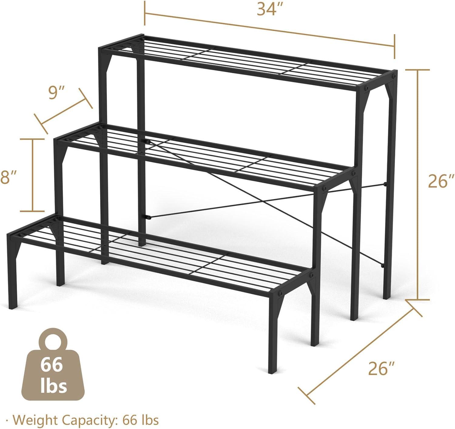 image:imageGiantex 3 Tiers Metal Plant Stand Ladder Flower Pots Holders 3 Tiers Step Plant Display Rack Heavy Duty Utility Storage Organizer Rack for Home Garden Patio Balcony Stair Style Plant Stand
