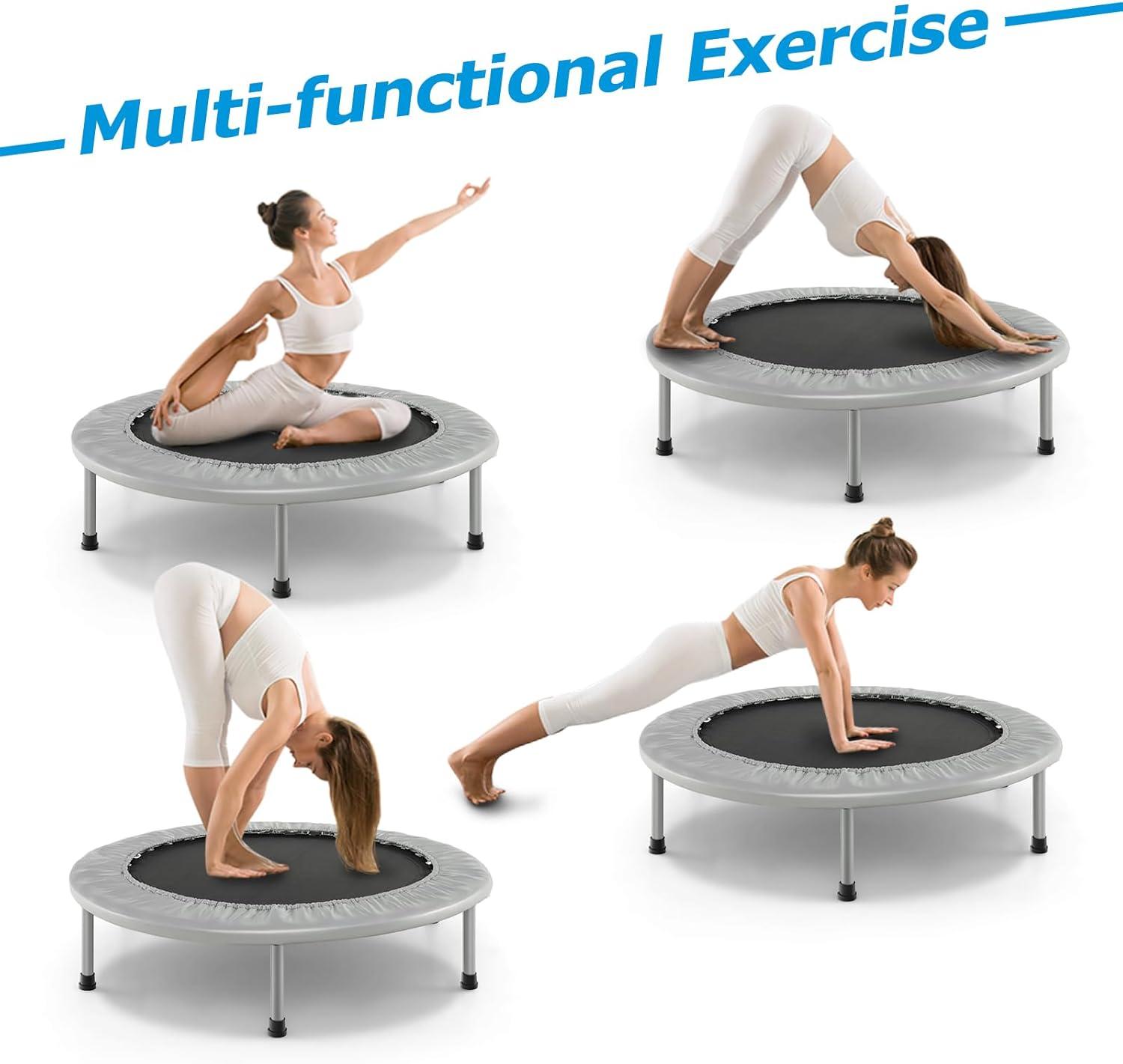 image:imageGiantex 36 38 Foldable Rebounder Trampoline for Adults Stable amp Quiet Small Exercise Trampoline with Safety Pad Indoor Outdoor Mini Fitness Trampoline for Adults Kids Workout Max Load 330lbsGrey