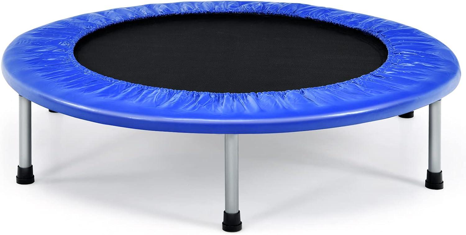 image:imageGiantex 36 38 Folding Mini Trampoline Portable Recreational Fitness Trampoline for Adults Kids Max Load 330lbs Foldable Indoor Exercise Rebounder TrampolineBlue