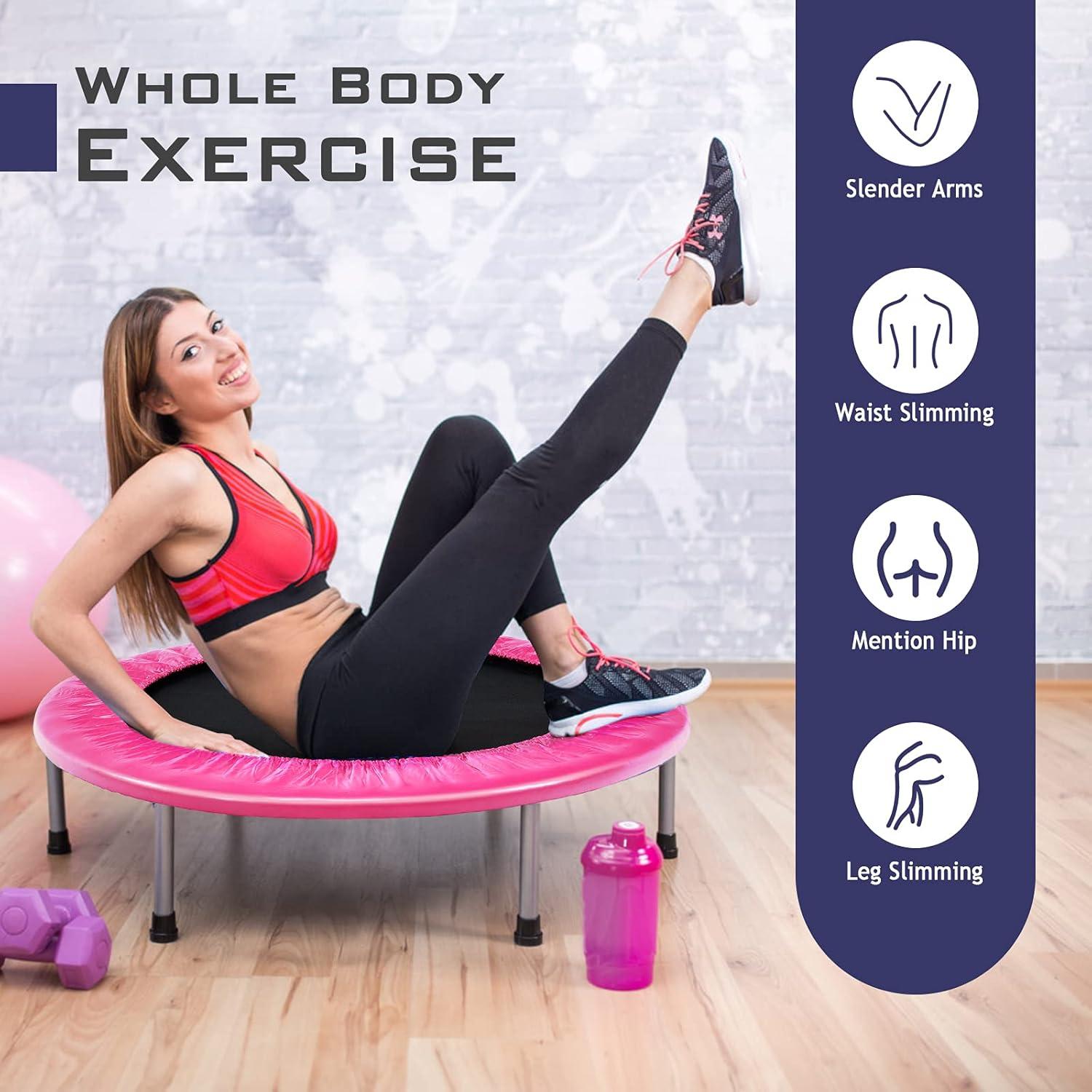 image:imageGiantex 36 38 Folding Mini Trampoline Portable Recreational Fitness Trampoline for Adults Kids Max Load 330lbs Foldable Indoor Exercise Rebounder TrampolinePink
