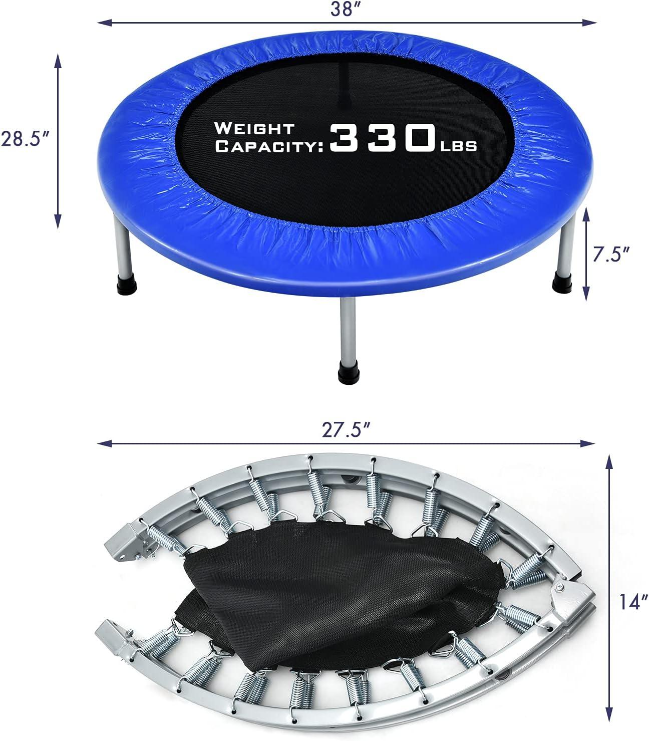 image:imageGiantex 36 38 Folding Mini Trampoline Portable Recreational Fitness Trampoline for Adults Kids Max Load 330lbs Foldable Indoor Exercise Rebounder TrampolineBlue